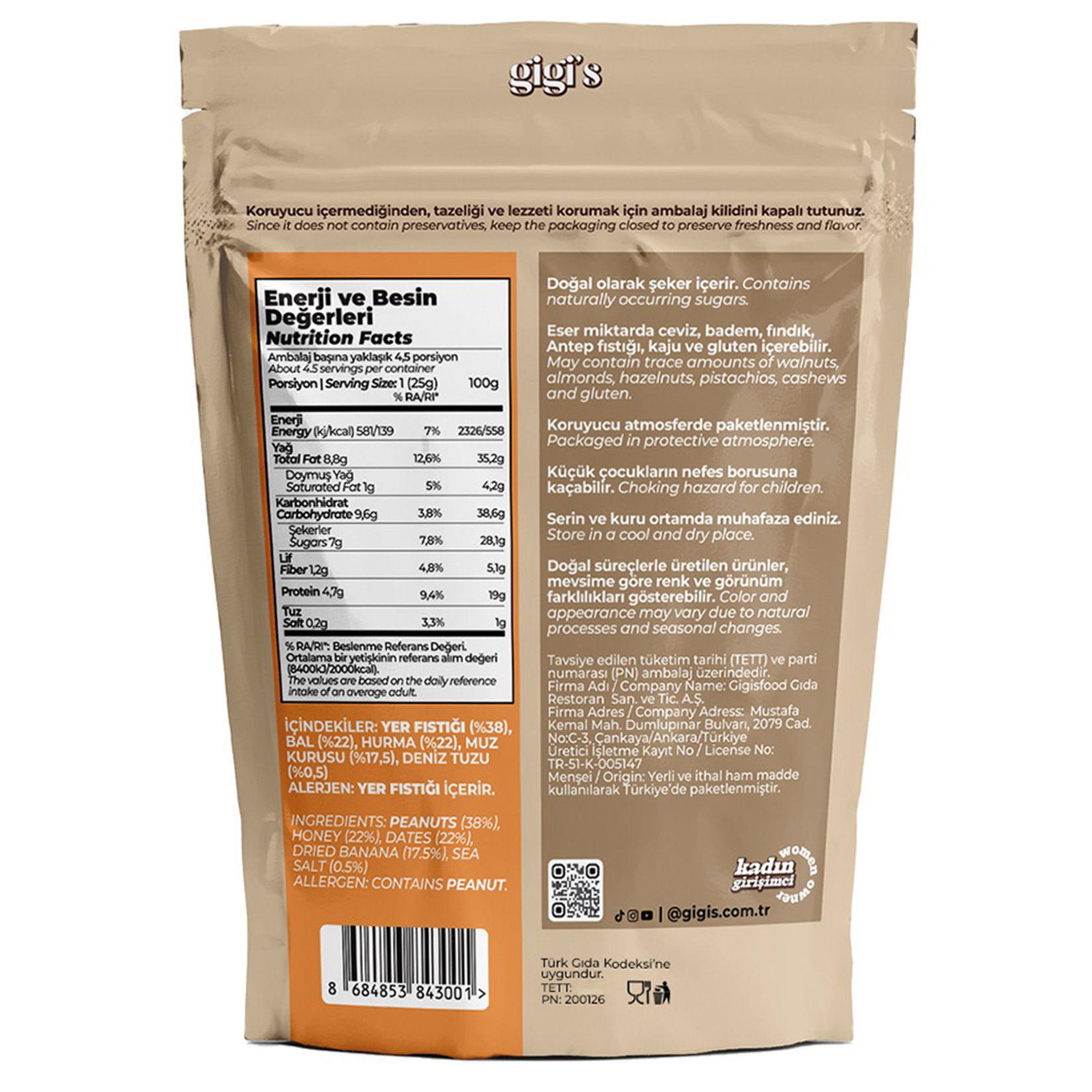 Gigi's Yer Fıstığı Hurma Muz Atıştırmalık 115 G - Görsel 2