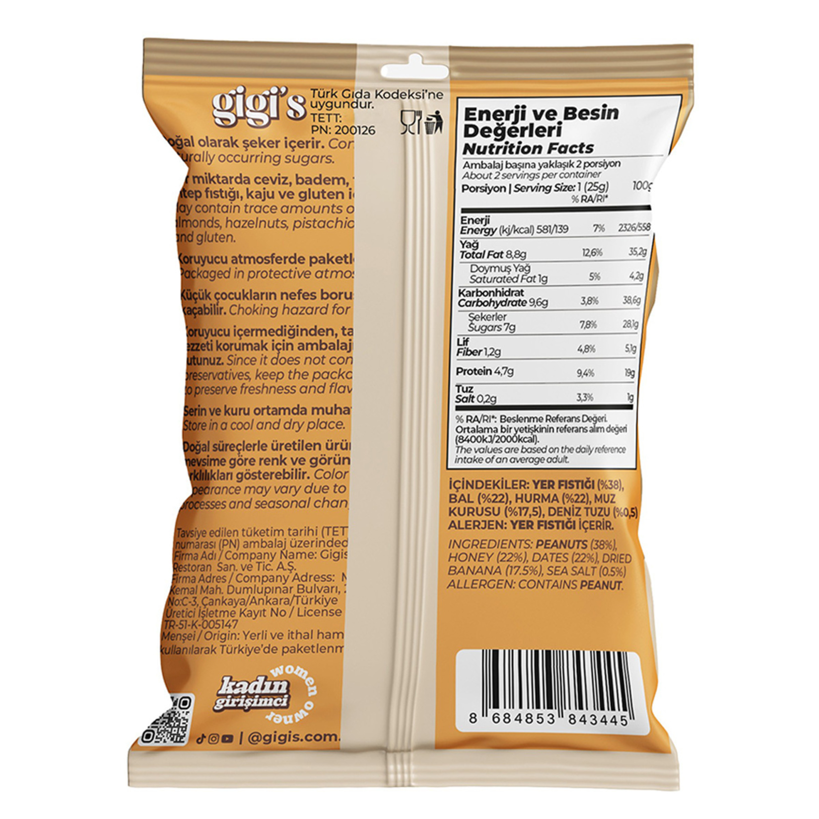 Gigi's Yer Fıstığı Hurma Muz Atıştırmalık 50 G - Görsel 2