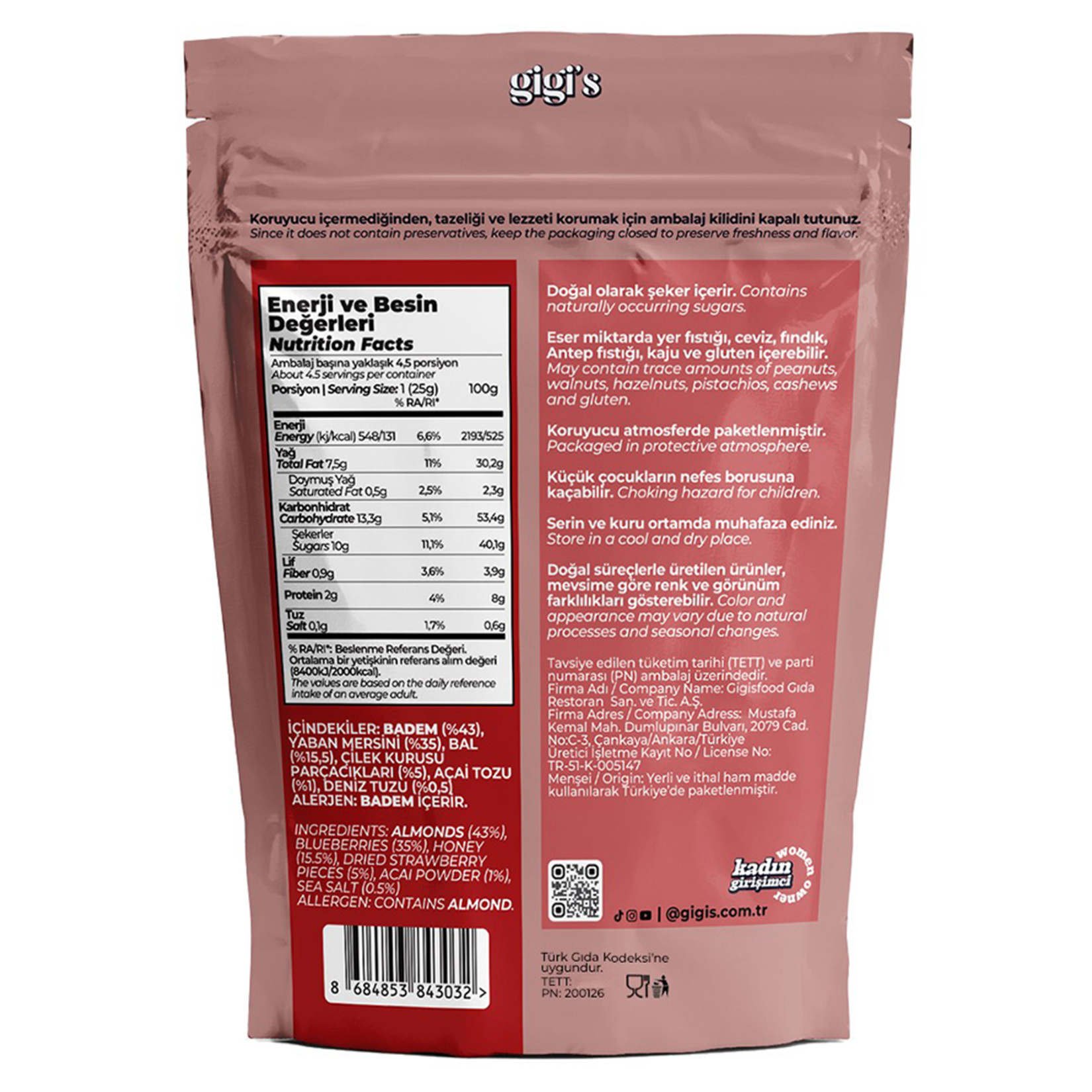 Gigi's Badem Yaban Mersini Karışık Atıştırmalık 115 G - Görsel 2