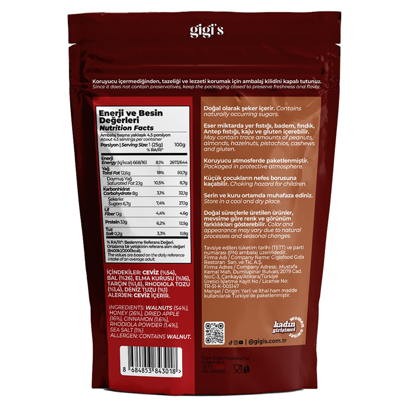 Gigi's Ceviz İçi Elma Kurusu Karışık Kuruyemiş 115 G - Görsel 2