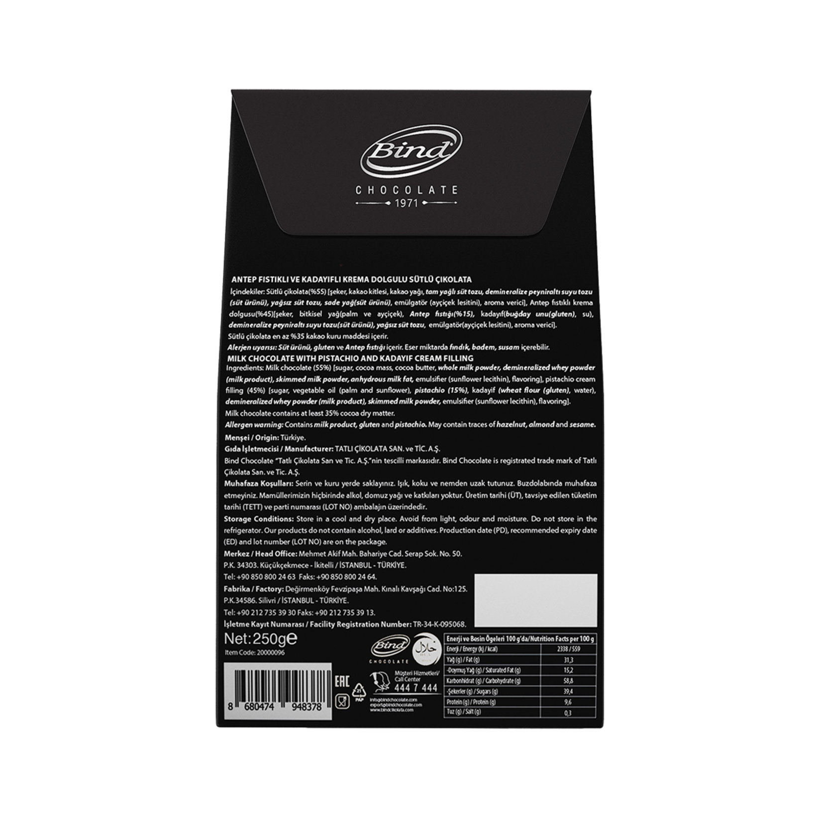 Bind Antep Fıstıklı & Kadayıflı Krema Dolgulu Sütlü Çikolata 250 G - Görsel 2