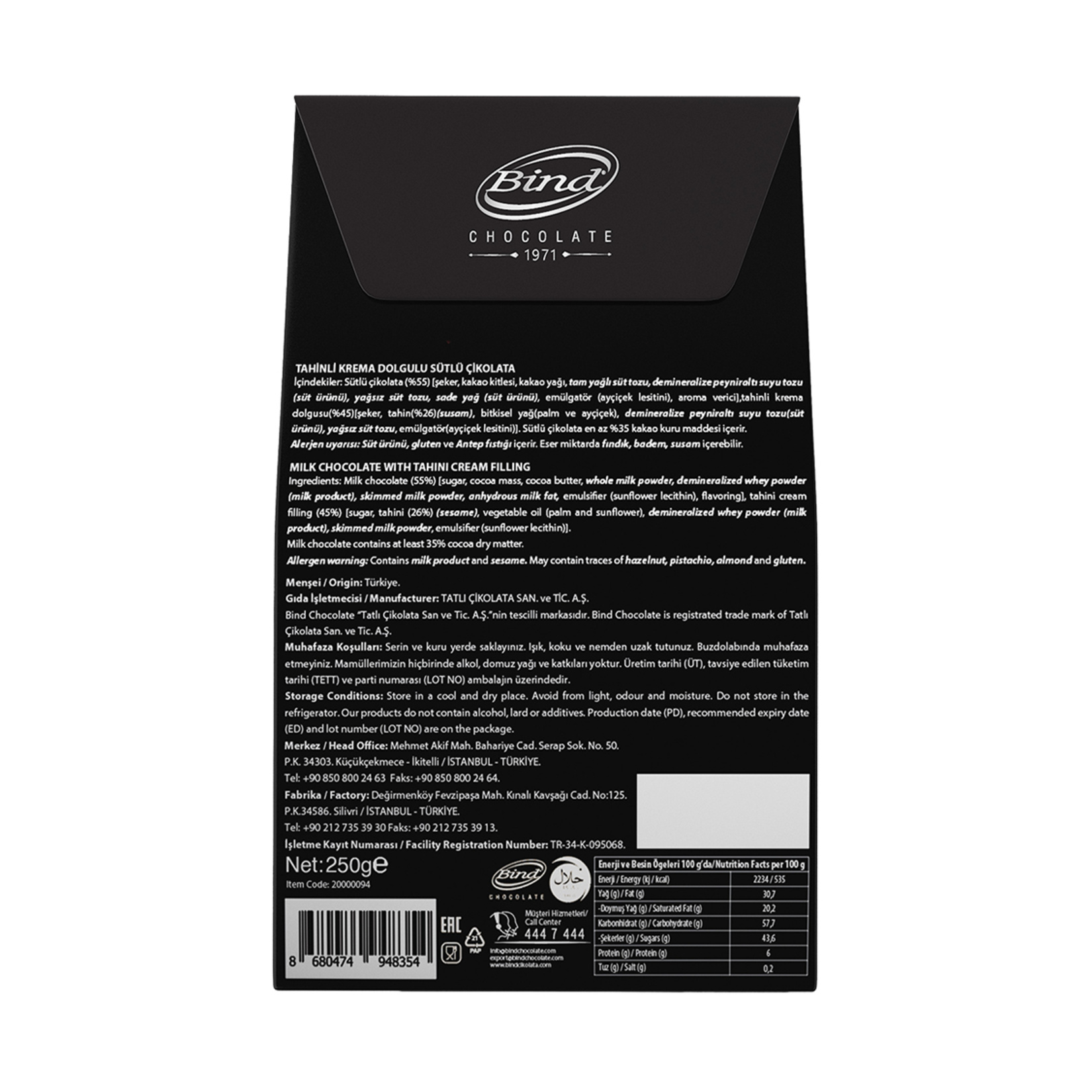Bind Tahinli Krema Dolgulu Sütlü Çikolata 250 G - Görsel 2