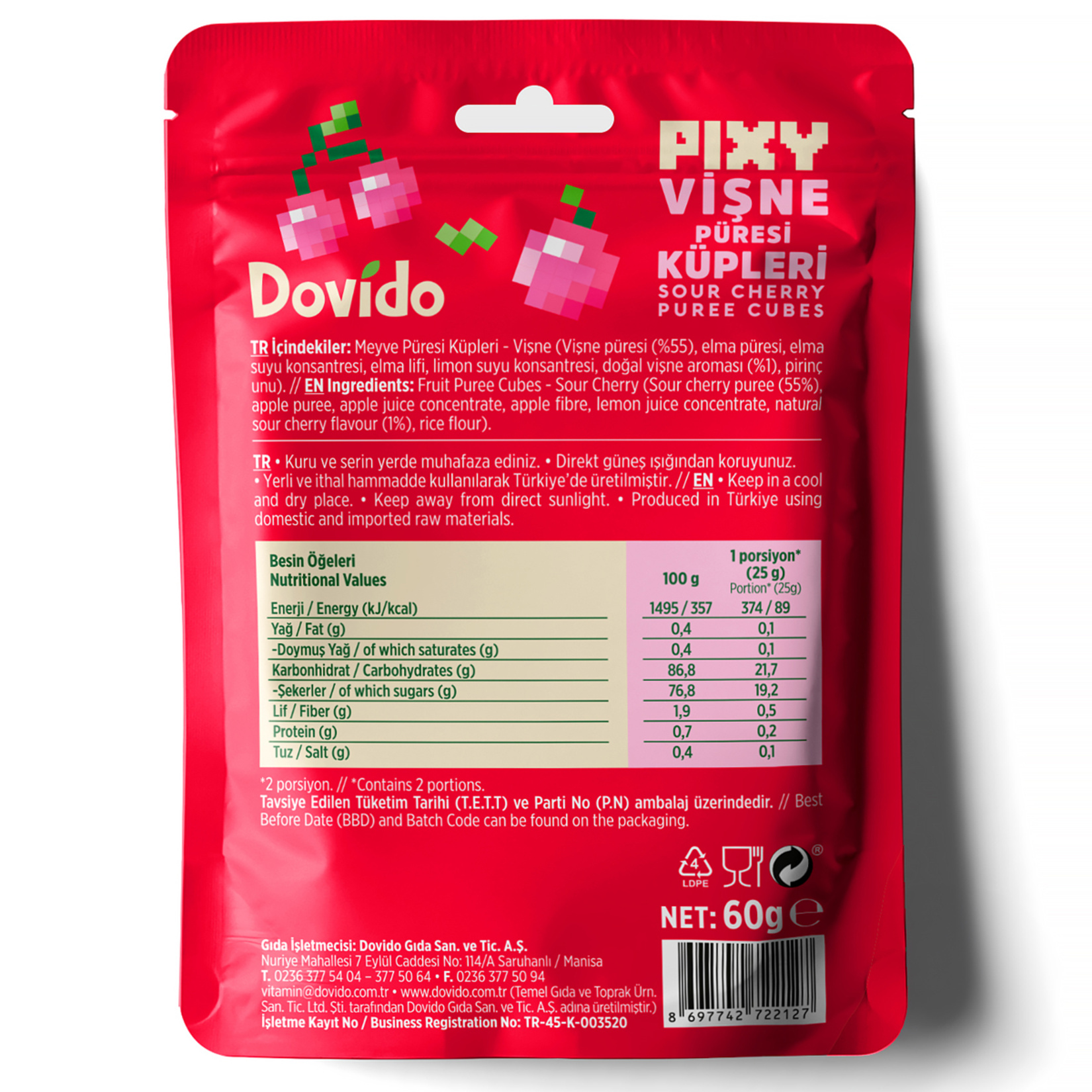 Dovido Pixy Vişne Püresi Küpleri 60 G - Görsel 2