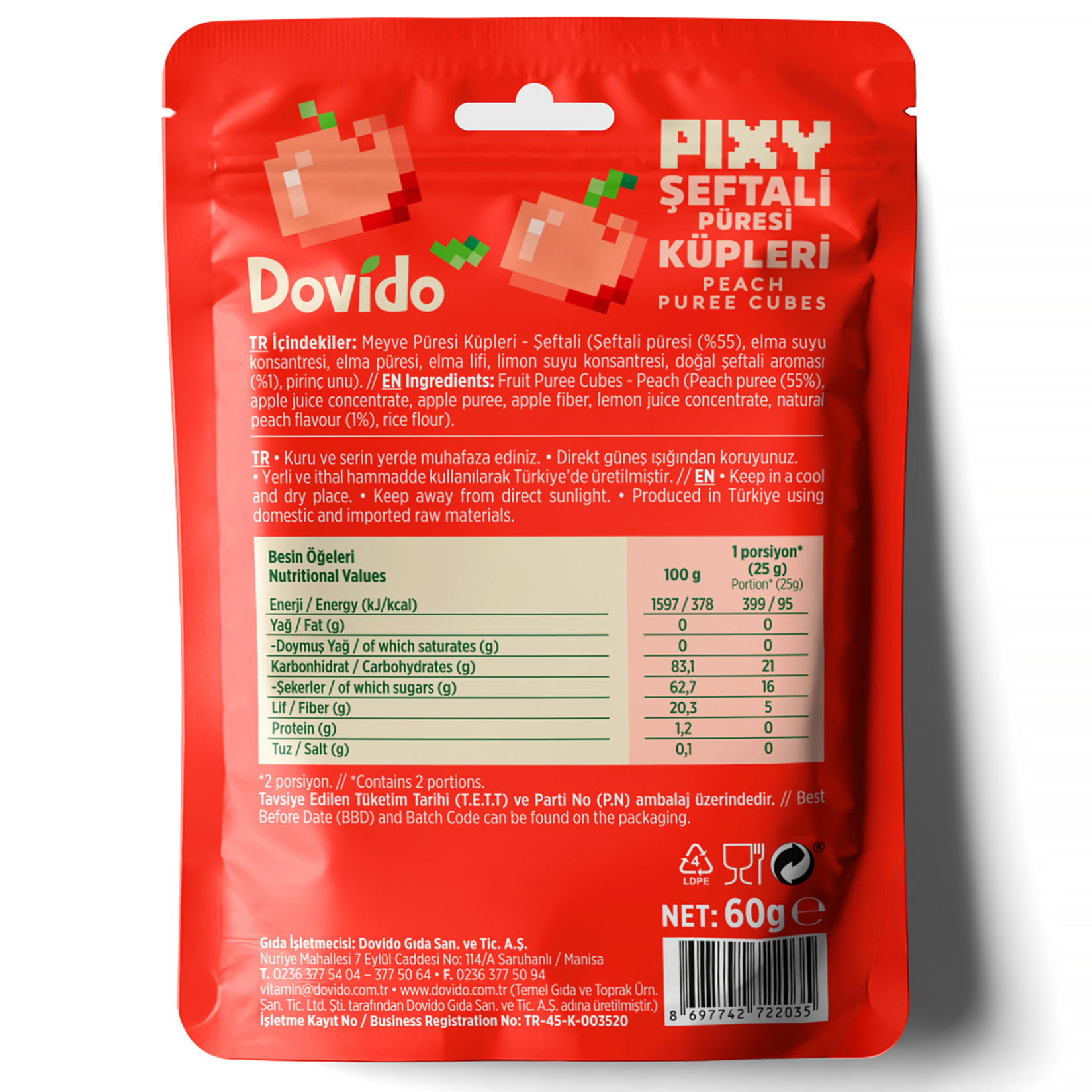 Dovido Pixy Şeftali Püresi Küpleri 60 G - Görsel 2