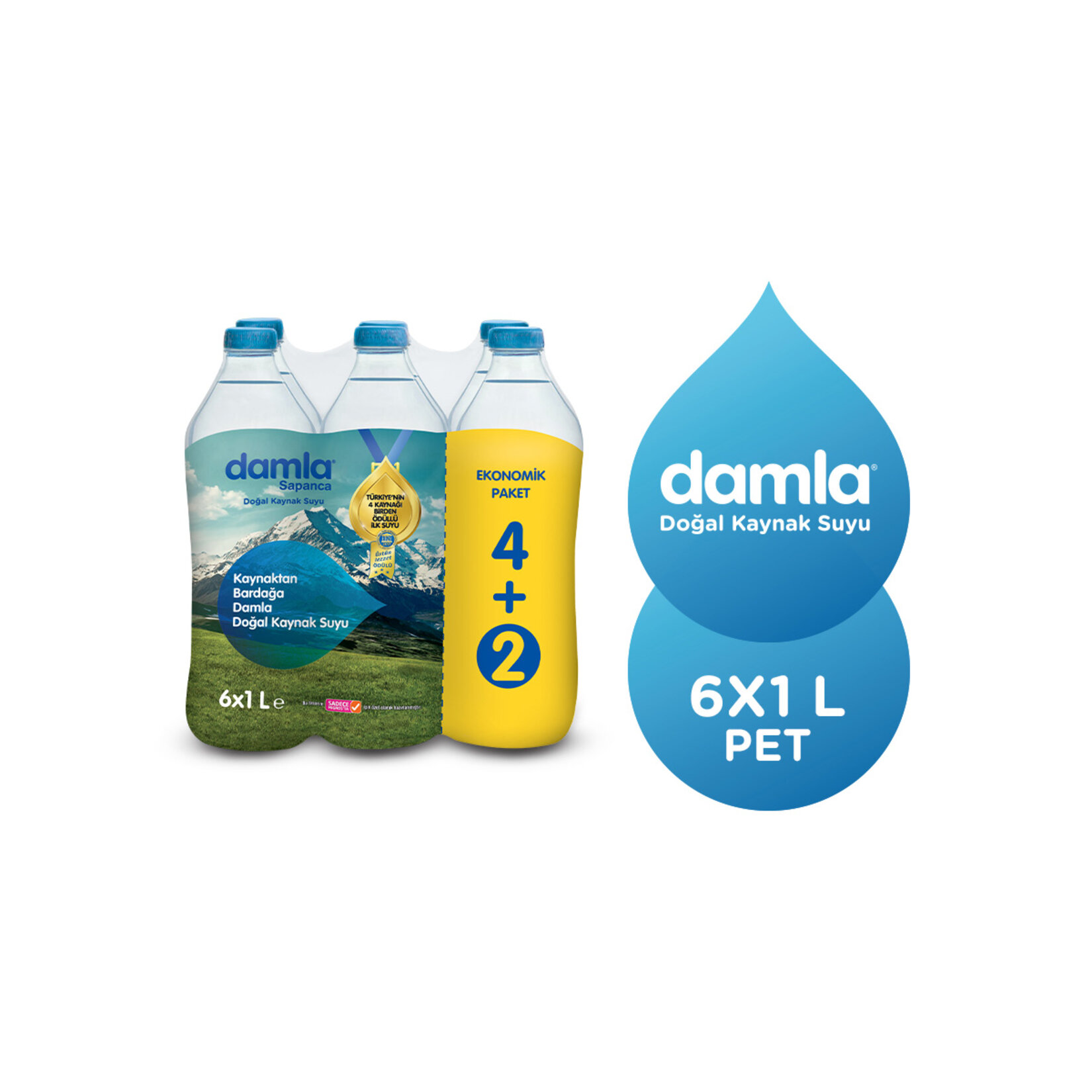 Damla Doğal Kaynak Suyu Pet 6x1 L