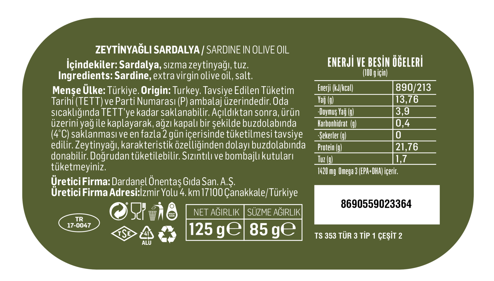 Dardanel Zeytinyağlı Sardalya 125 G - Görsel 2