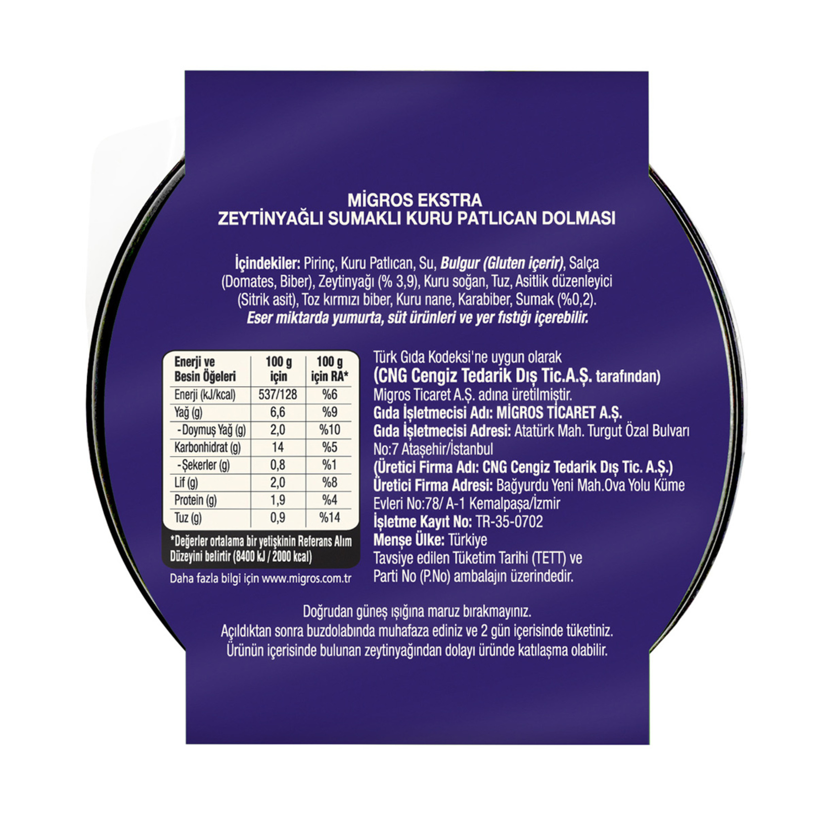 Migros Ekstra Zeytinyağlı Sumaklı Kuru Patlıcan Dolması 200 G - Görsel 2