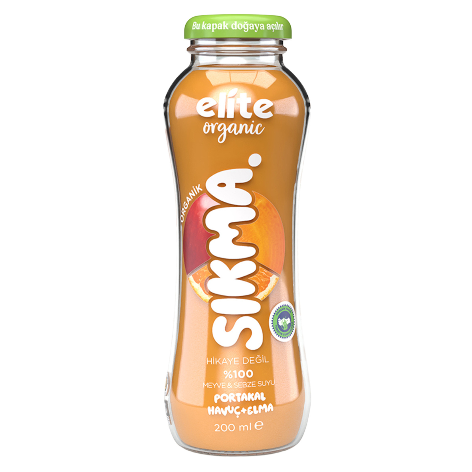 Elite Organik Sıkma Elma Portakal Havuç Suyu 200 Ml