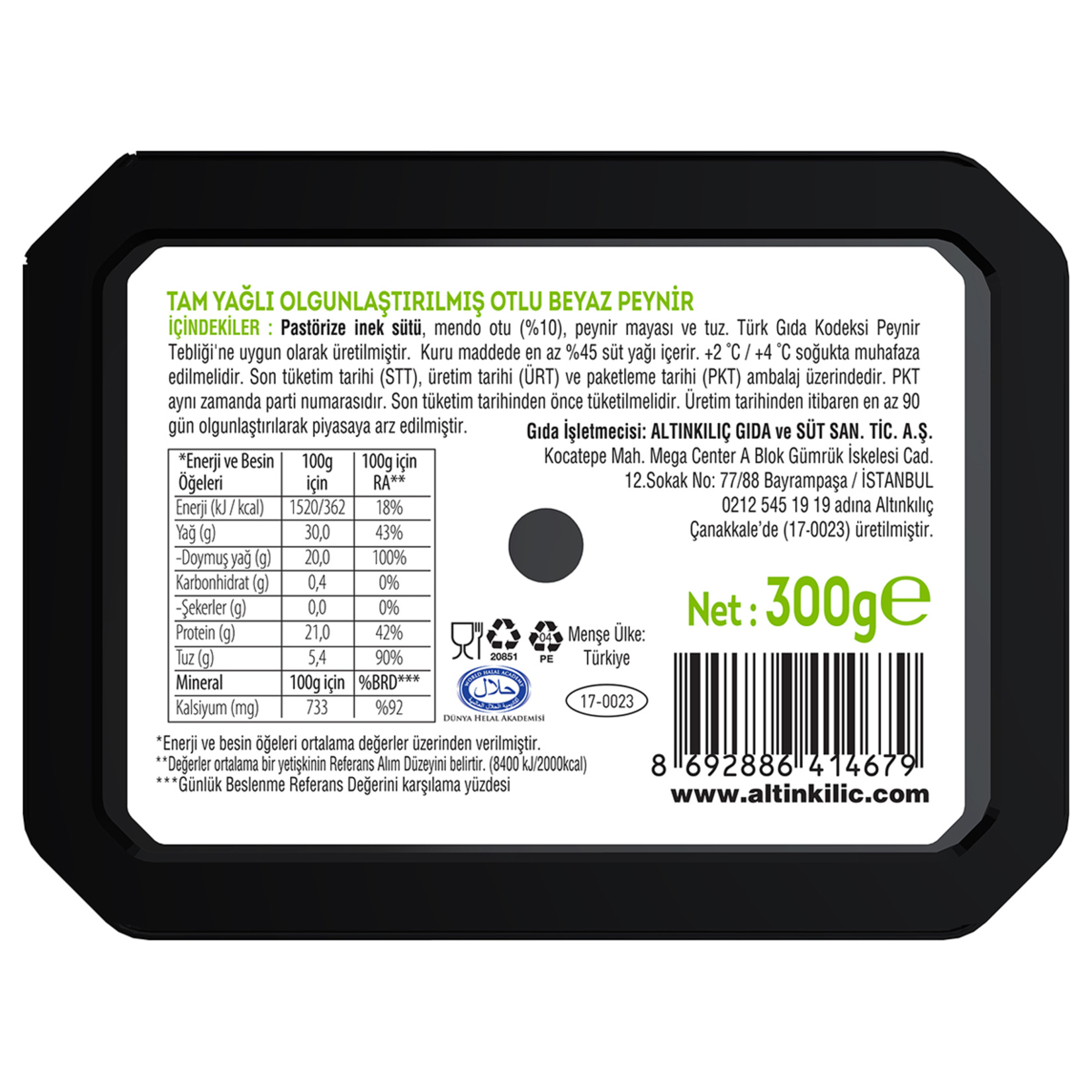 Altınkılıç Gold Tam Yağlı Olgunlaştırılmış Otlu Peynir 300 G - Görsel 2