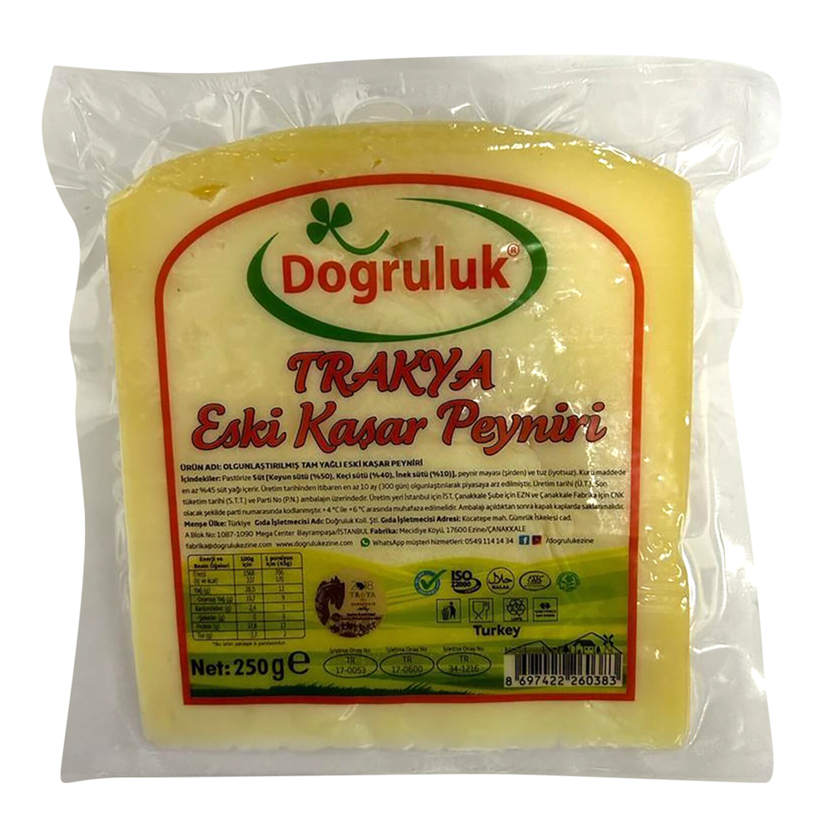 Doğruluk Olgunlaştırılmış Tam Yağlı Eski Kaşar Peyniri 250 G