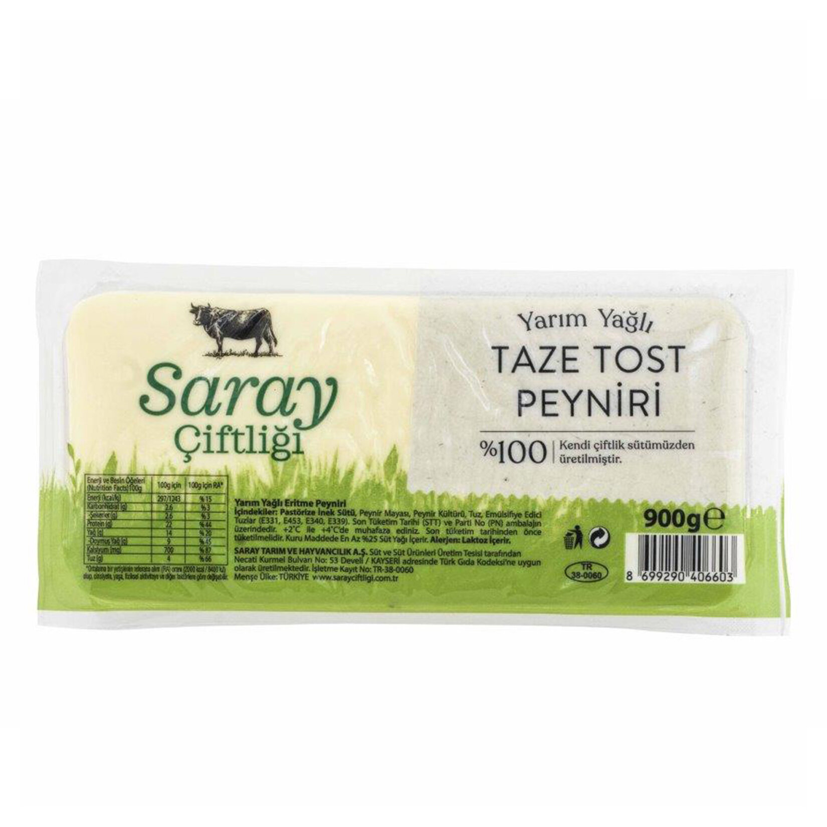 Saray Çiftliği Yarım Yağlı Taze Tost Peyniri 900 G