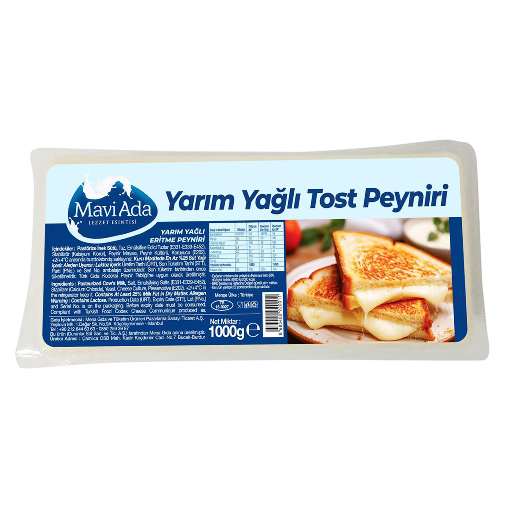 Mavi Ada Yarım Yağlı Tost Peyniri 1 Kg