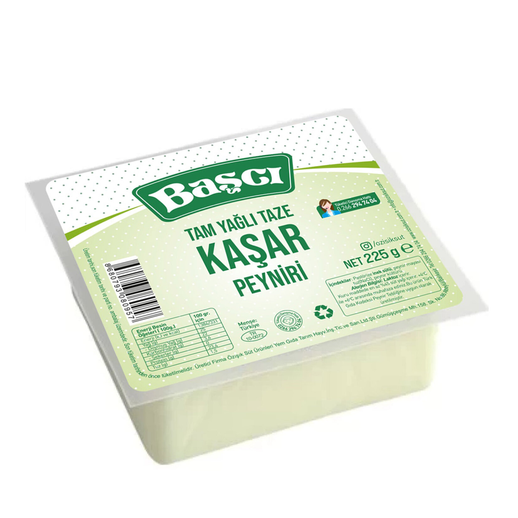Başcı Tam Yağlı Taze Kaşar Peyniri 225 G