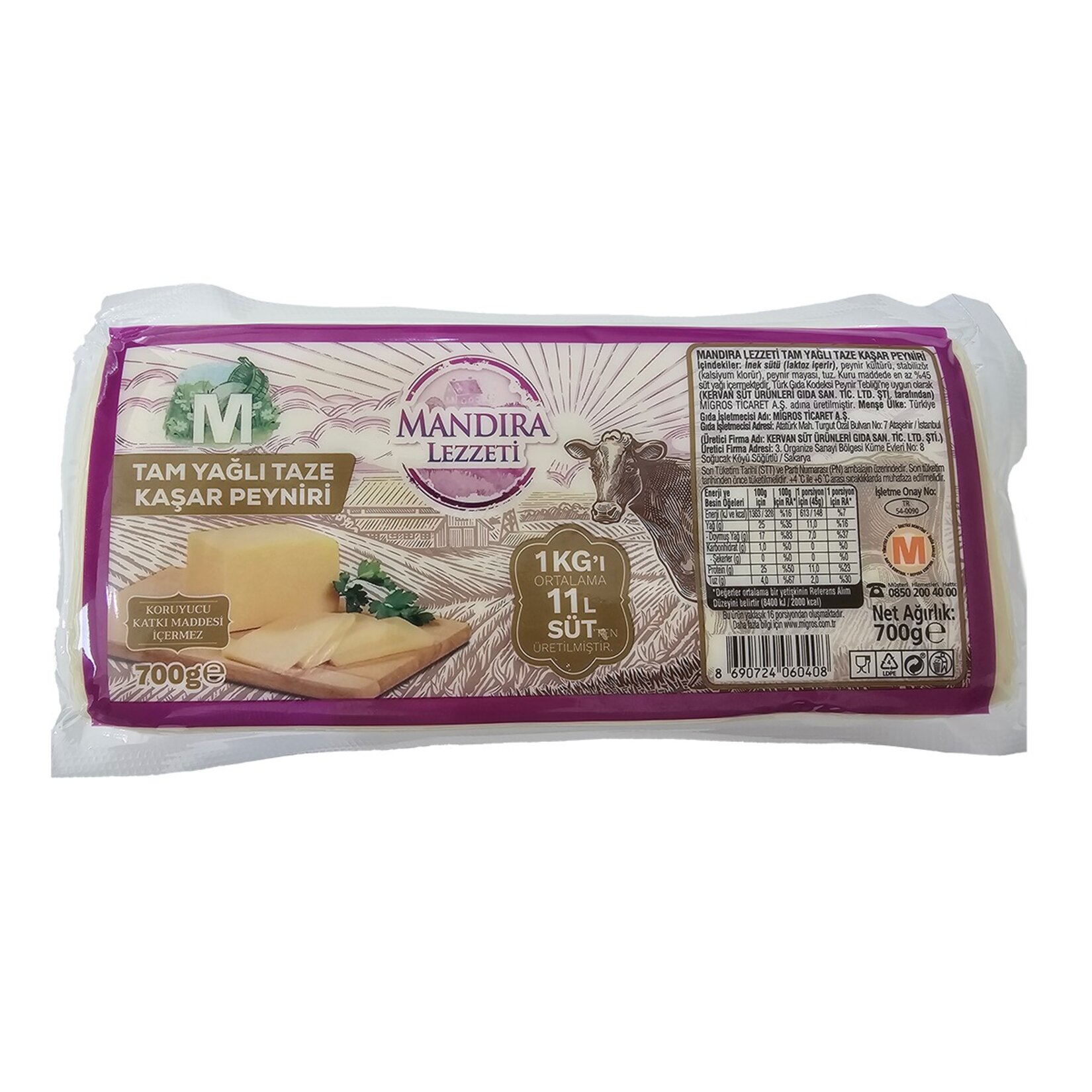 Mandıra Lezzeti Tam Yağlı Taze Kaşar Peyniri 700 G