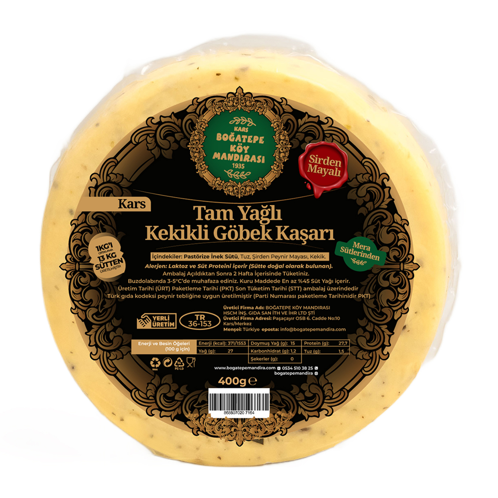Boğatepe Tam Yağlı Kekikli Göbek Kaşar 400 G