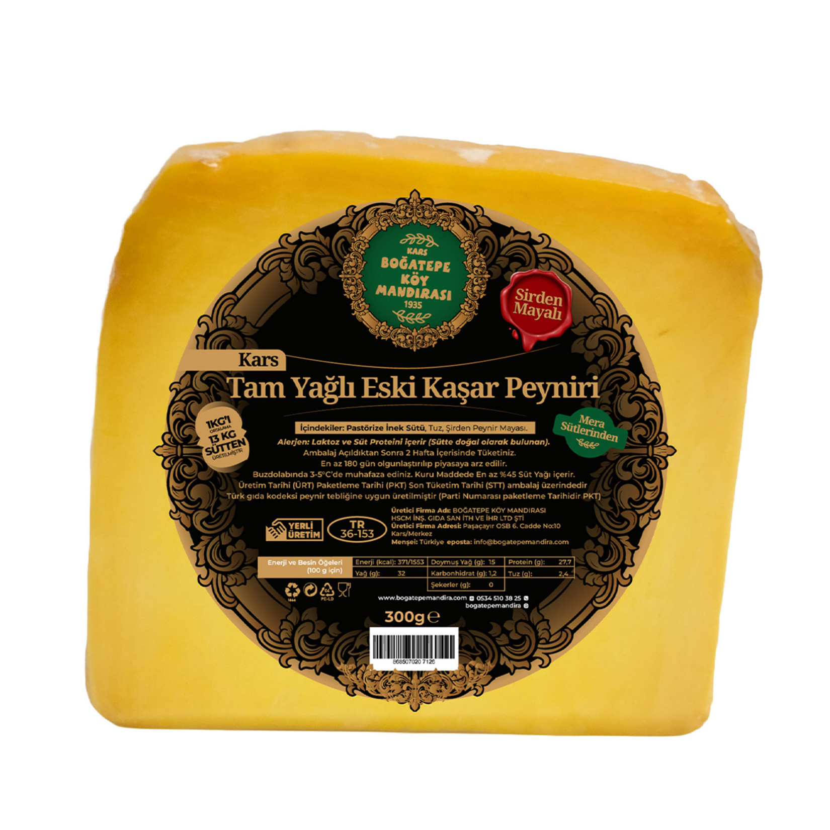 Boğatepe Tam Yağlı Eski Kaşar Peyniri 300 G