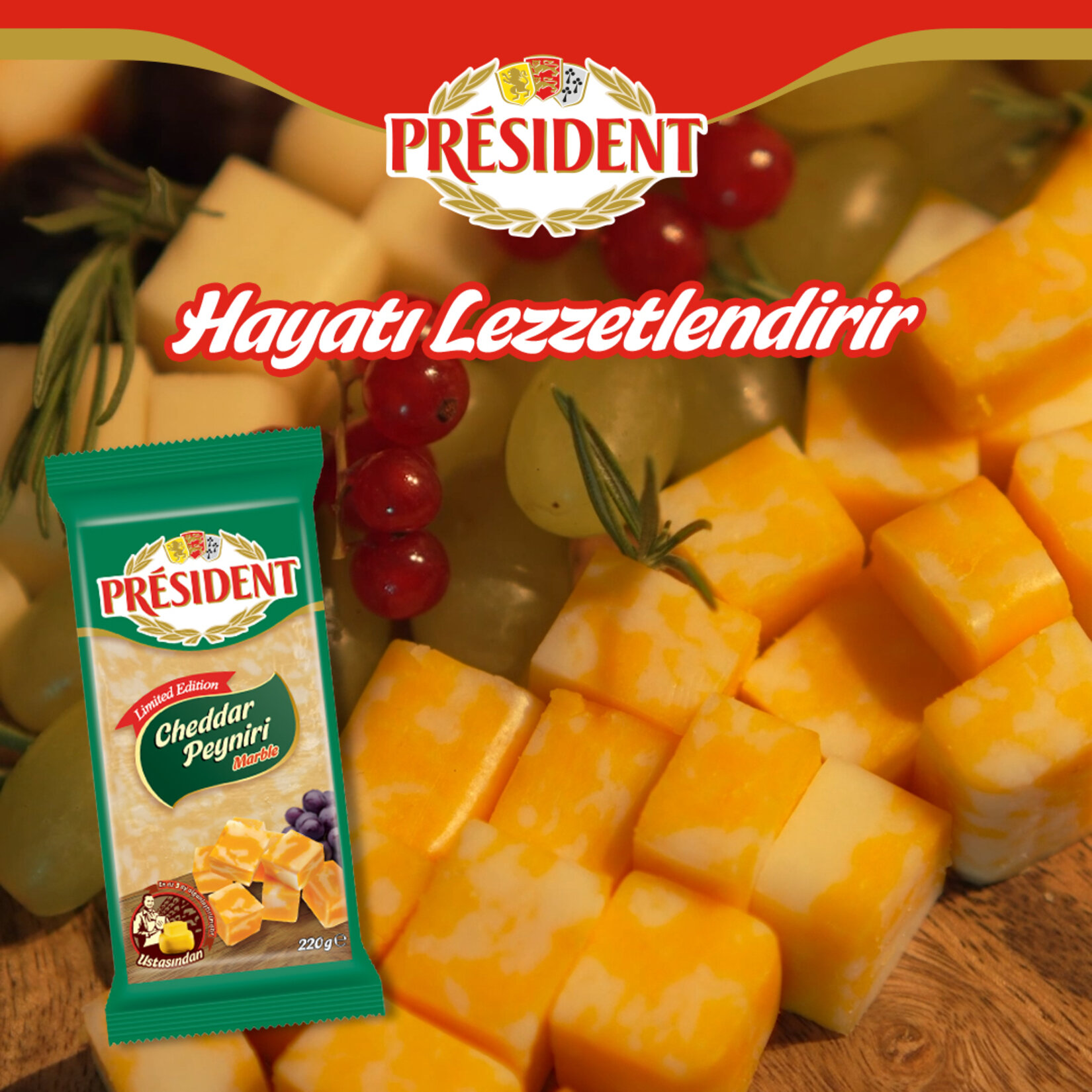 President Cheddar Marble Peyniri 220 G - Görsel 2