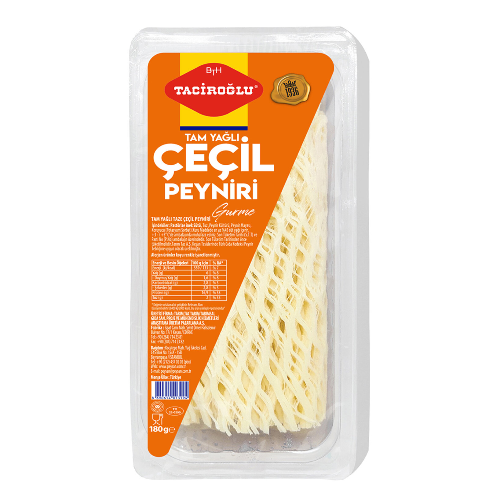 Taciroğlu Tam Yağlı Taze Çeçil Peyniri 180 G