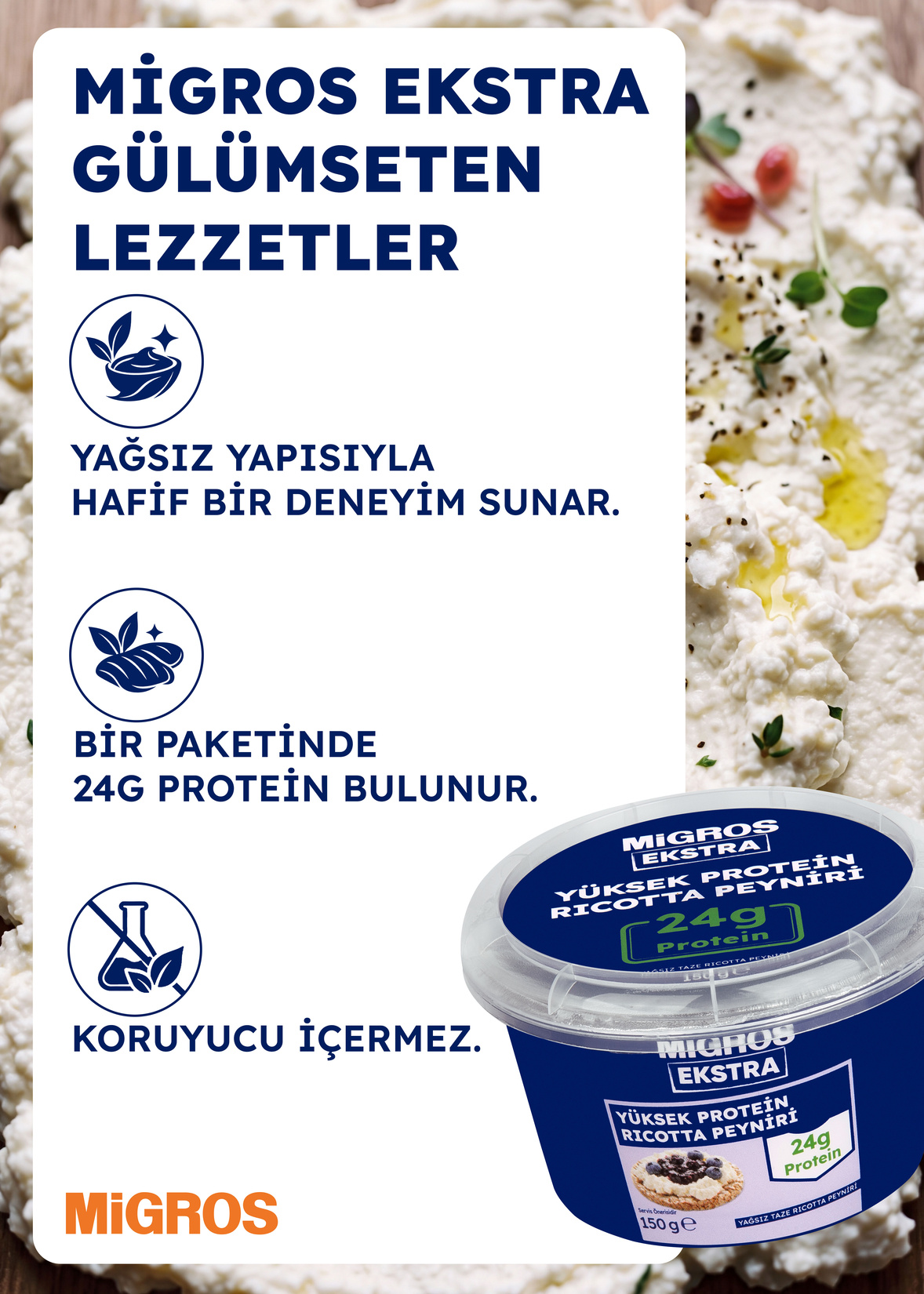 Migros Ekstra Yağsız Taze Ricotta Peyniri 150 G - Görsel 2