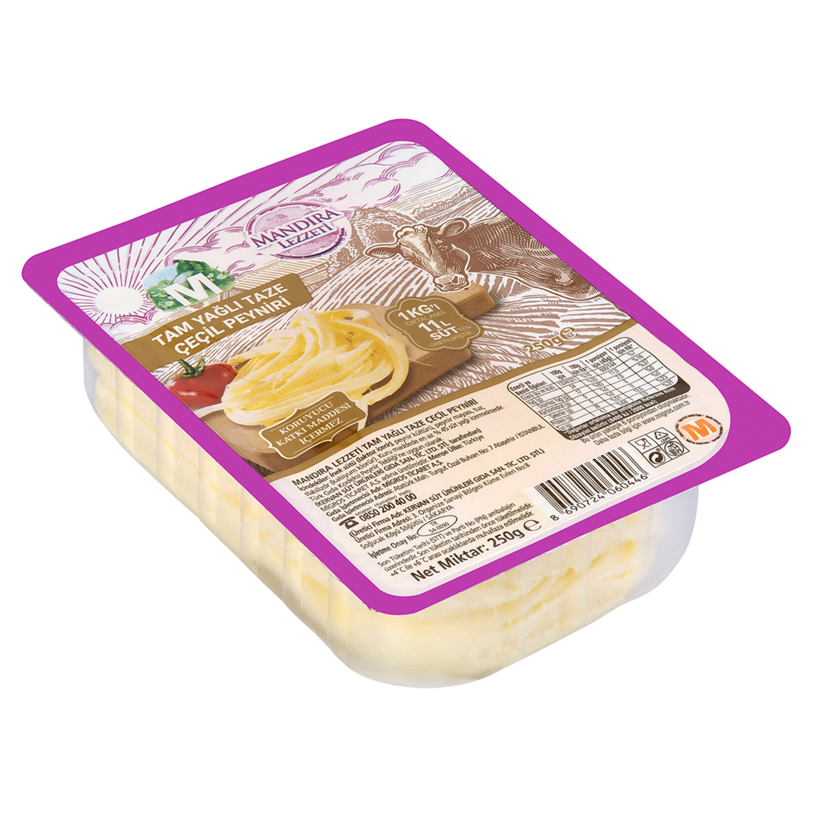 Mandıra Lezzeti Tam Yağlı Taze Çeçil Peyniri 250 G