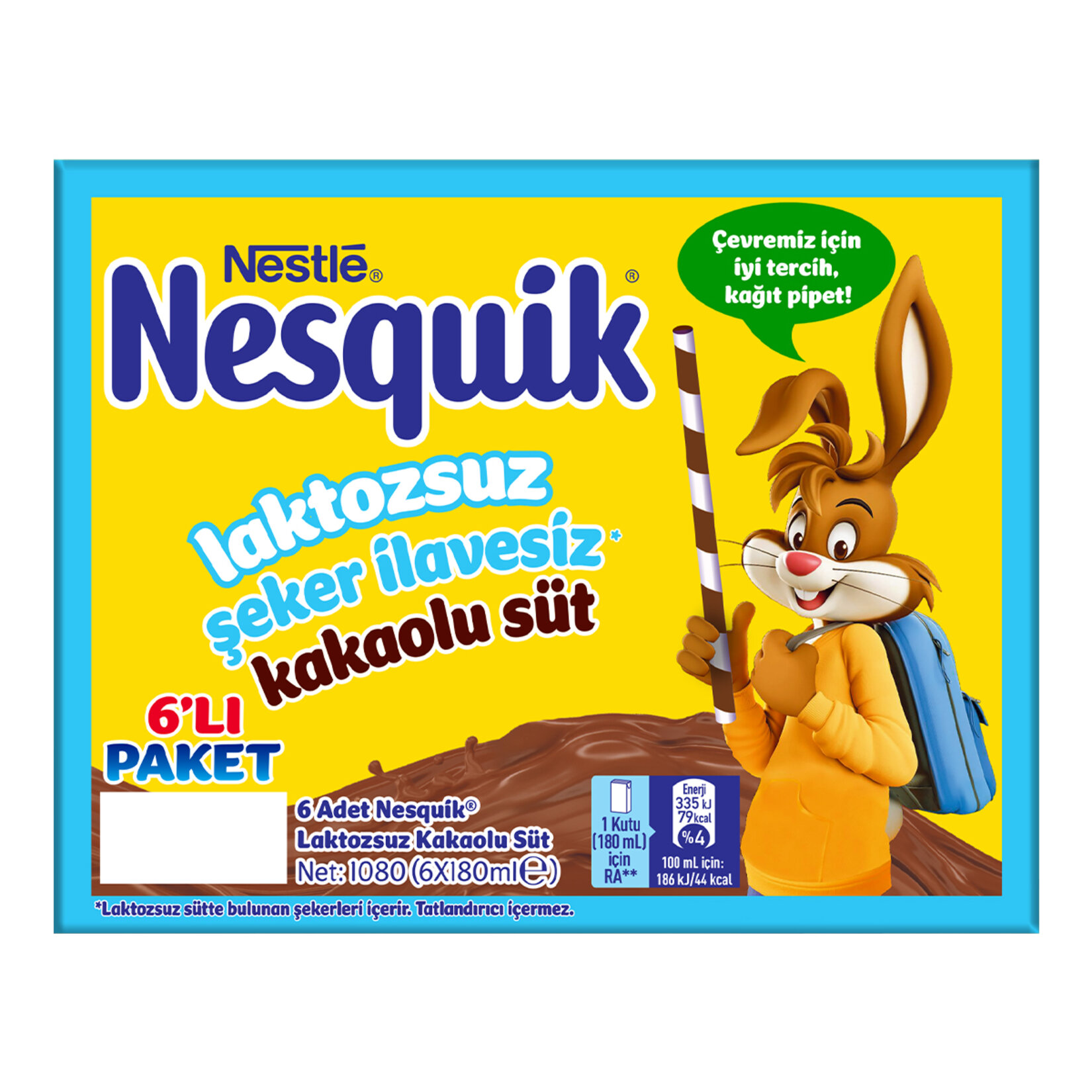 Nesquik Laktozsuz Şeker İlavesiz Kakaolu Süt 6x180 Ml