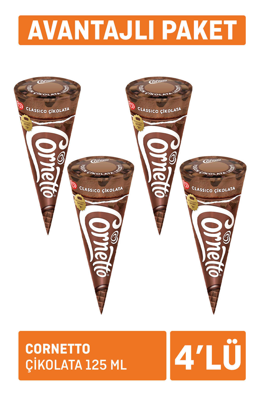 Cornetto Çikolata 125 Ml x 4