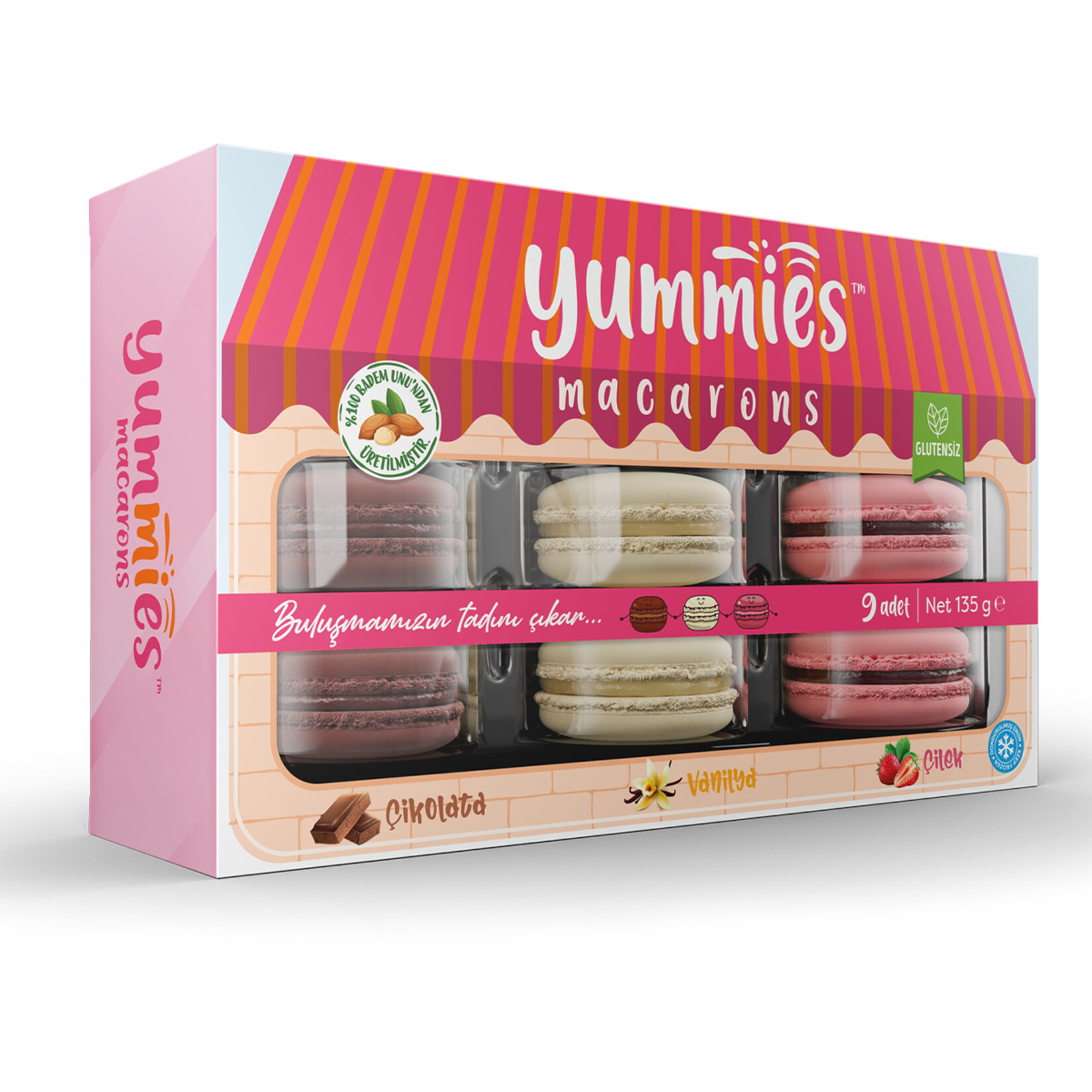 Yummies Vanilyalı Çikolatalı Çilekli Makaron 135 G