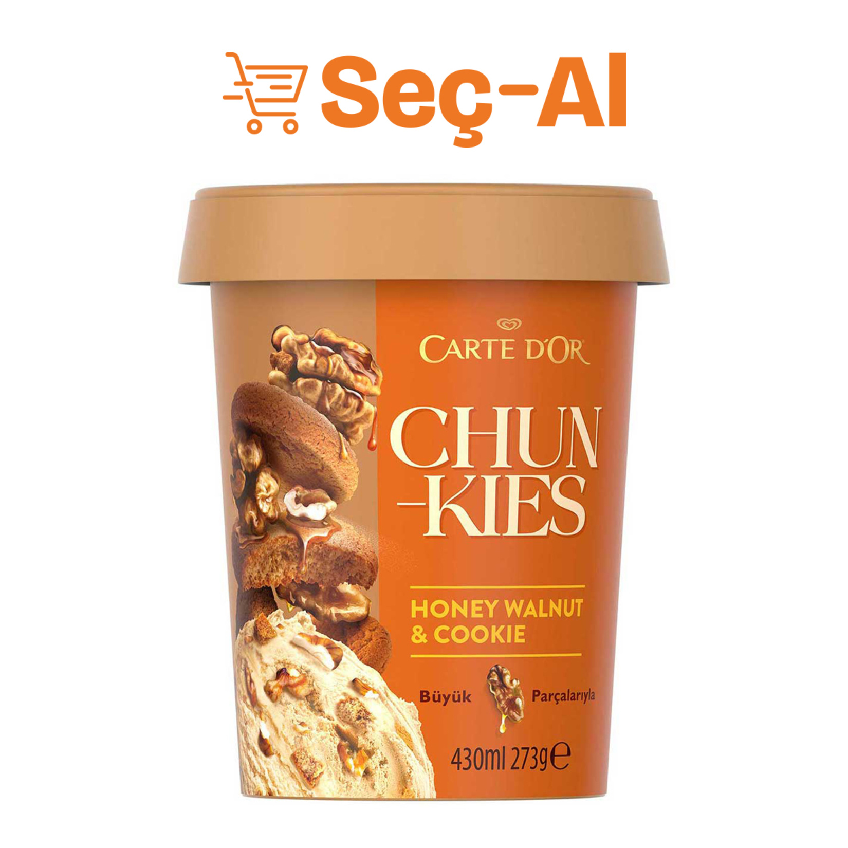 Carte d'Or Chunkies Ballı Ceviz & Tarçınlı Kurabiye, Karamelli Dondurma 430 Ml - Görsel 1