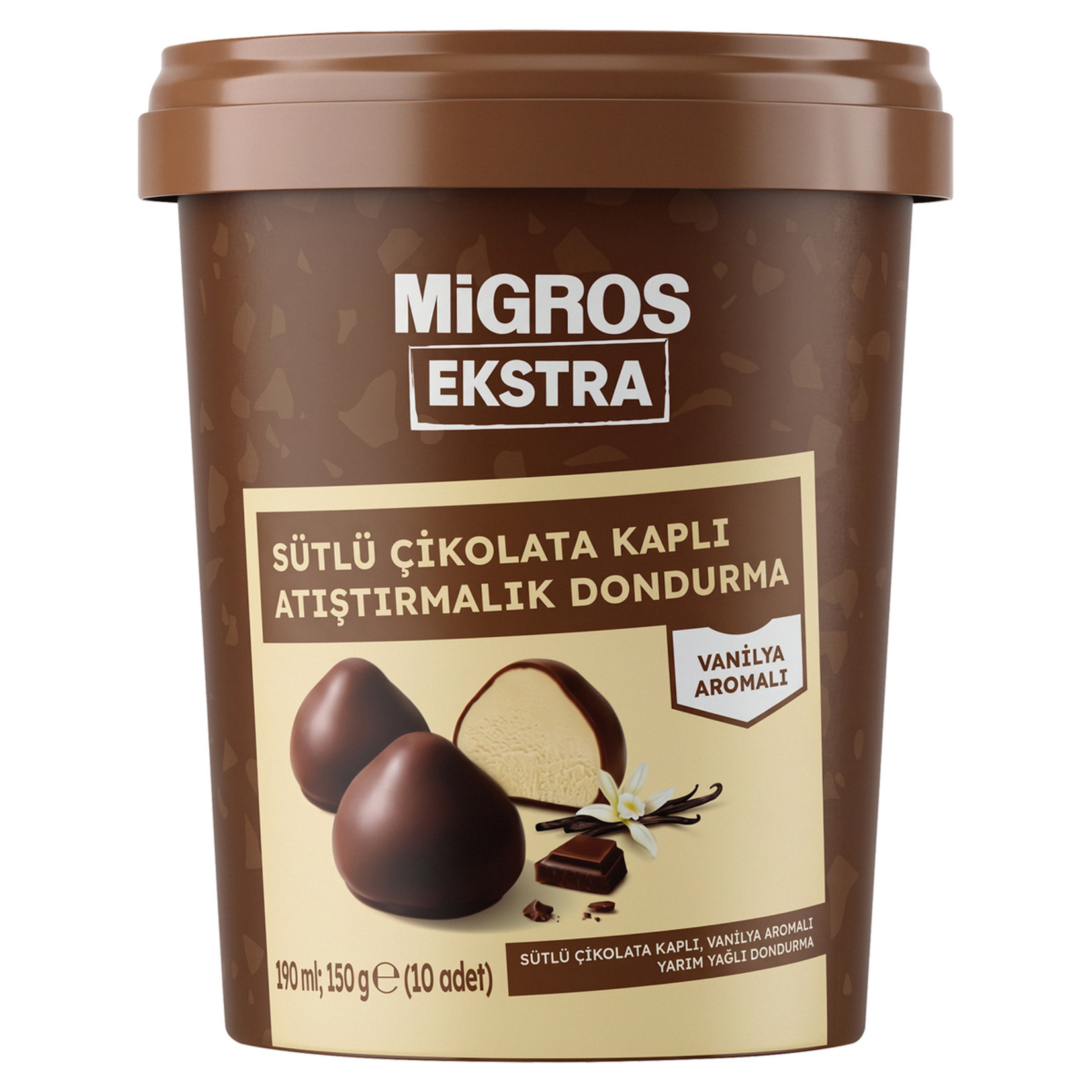 Migros Ekstra Sütlü Çikolata Kaplı Atıştırmalık Dondurma 190 Ml