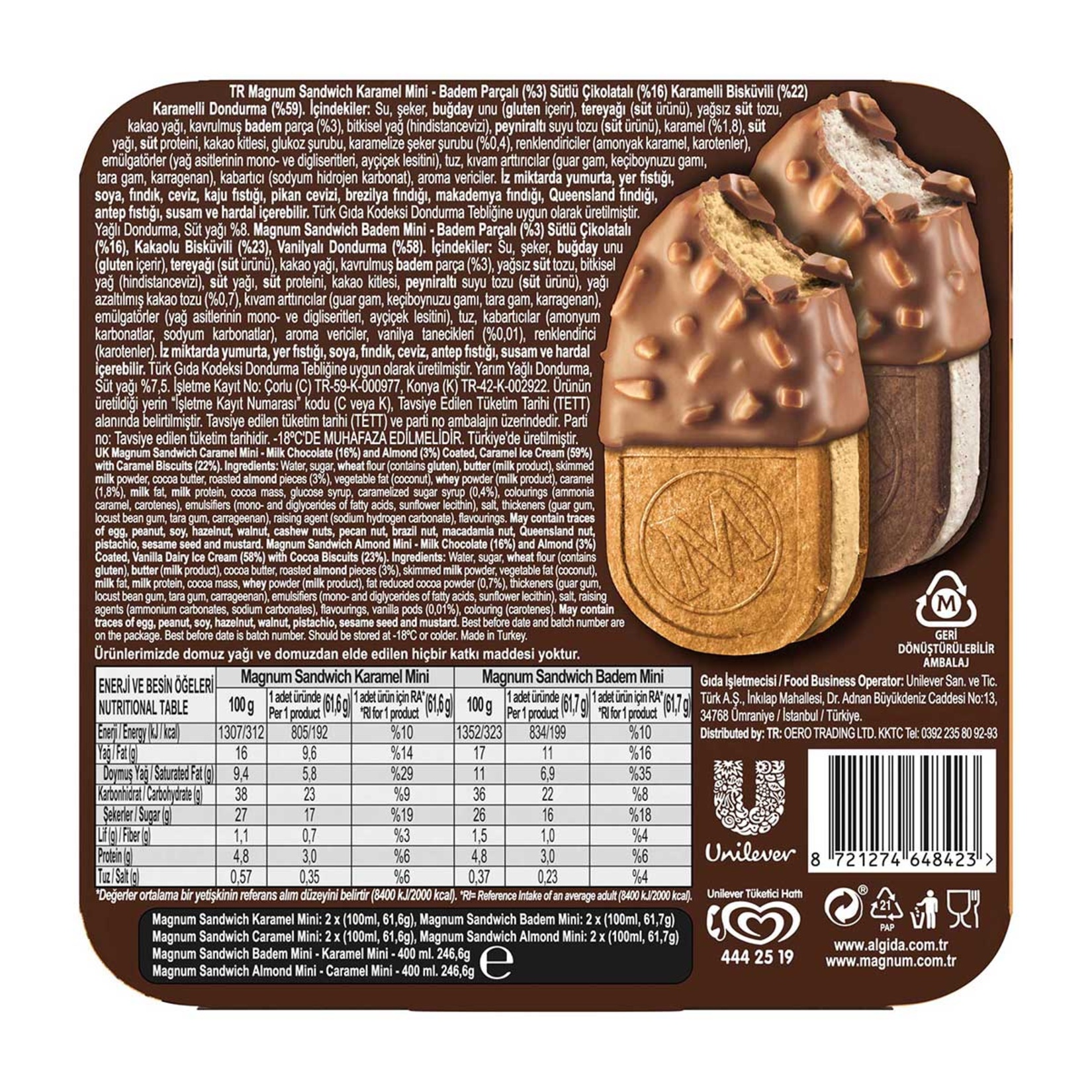 Magnum Sandwich Mini Karamel & Badem 4 x 100 Ml - Görsel 3