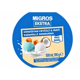 Migros Ekstra Hindistan Cevizli & Mavi Karamelli Yarım Yağlı Keçi Sütlü Dondurma 500 ml