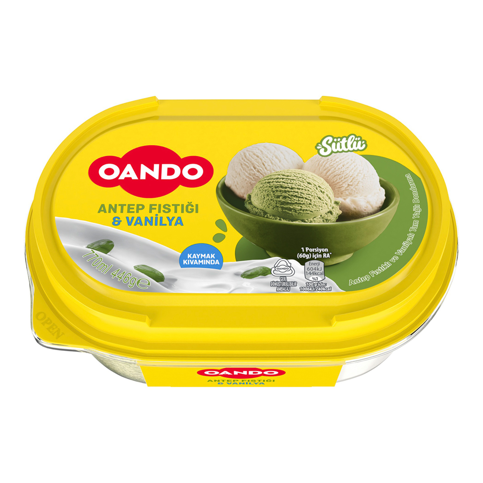 Oando Antep Fıstıklı Vanilyalı Dondurma 770 Ml - Görsel 1
