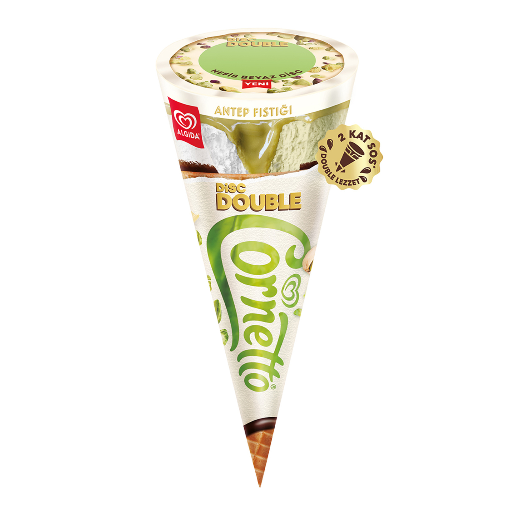 Algida Cornetto Disc Double Antep Fıstığı 130 Ml - Görsel 1