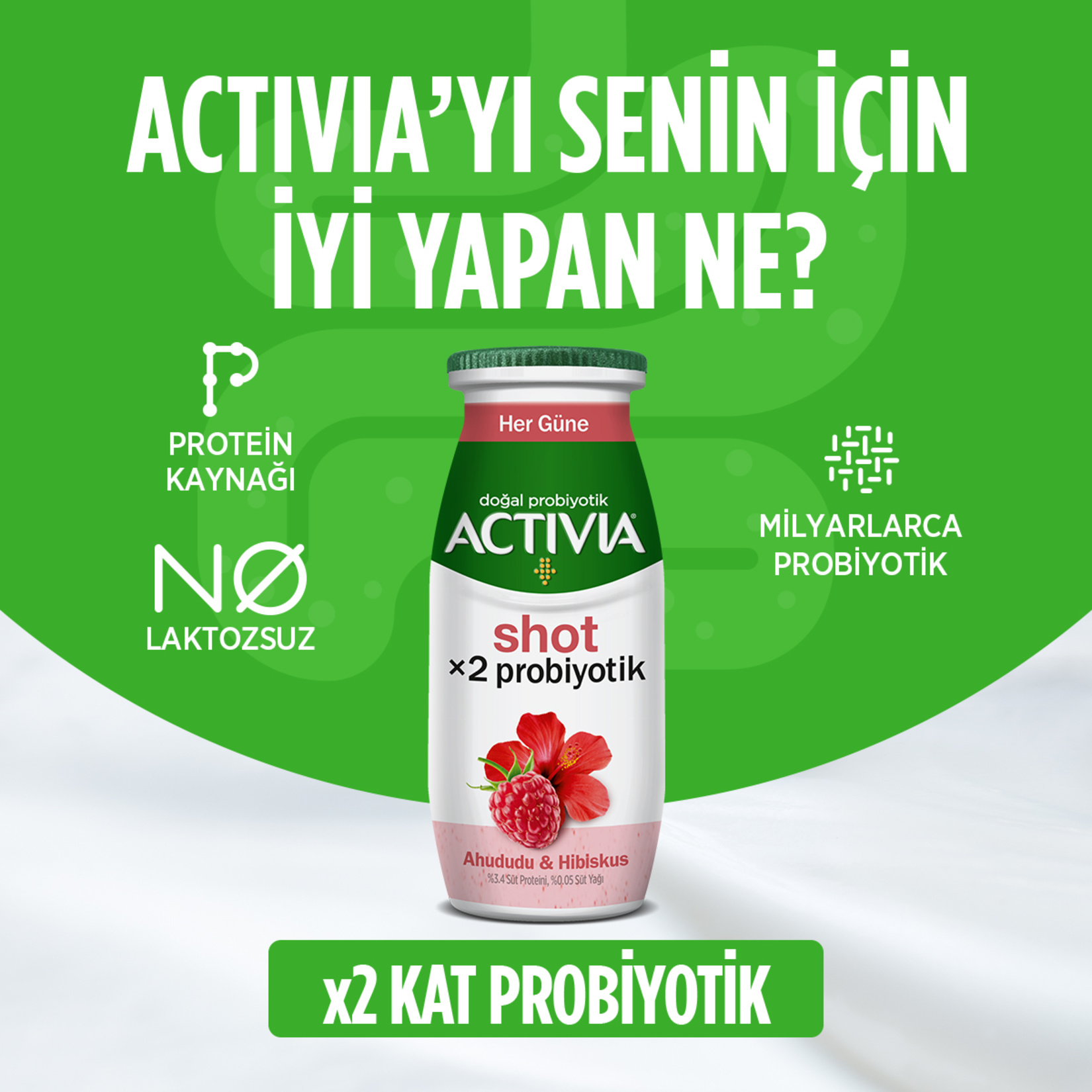 Activia Shot X2 Probiyotik Ahududu & Hibiskus 4 x 80 Ml - Görsel 2