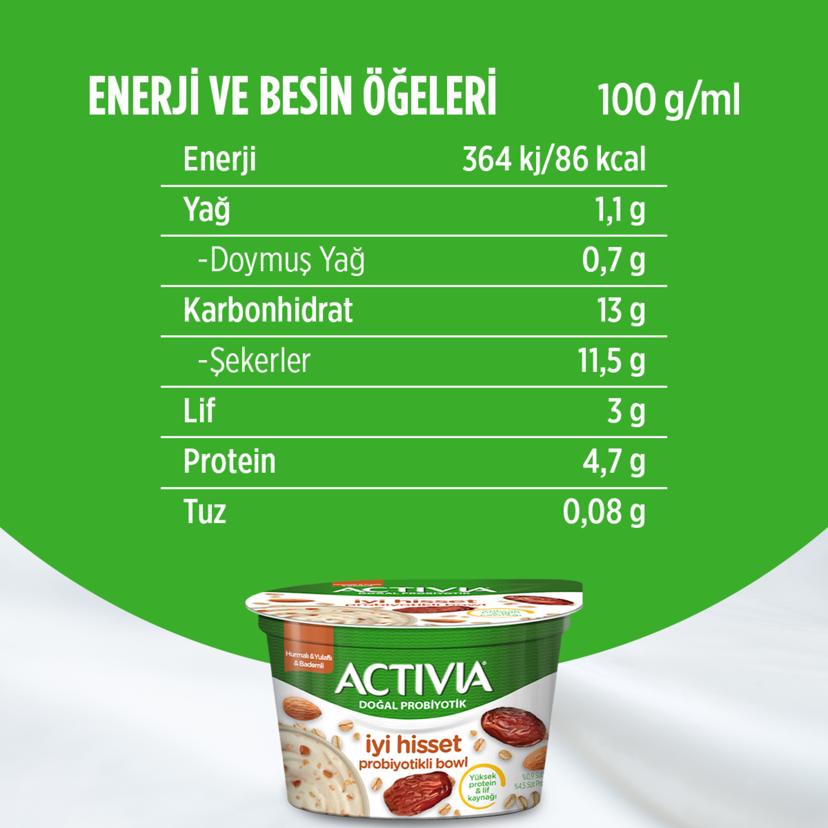 Activia İyi Hisset Probiyotik Bowl Hurma & Yulaf & Badem 150 G - Görsel 4
