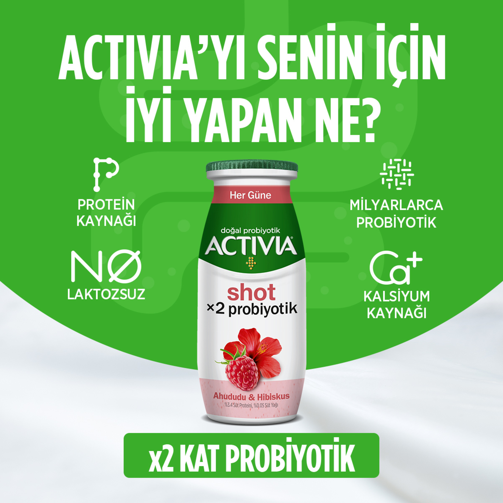 Activia x2 Probiyotik Shot Ahududu & Hibiskus 80 Ml - Görsel 2