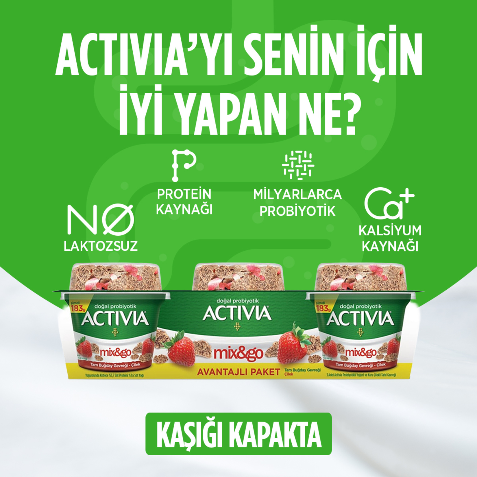 Danone Activia Mix & Go Çilek 3x183 g - Görsel 2