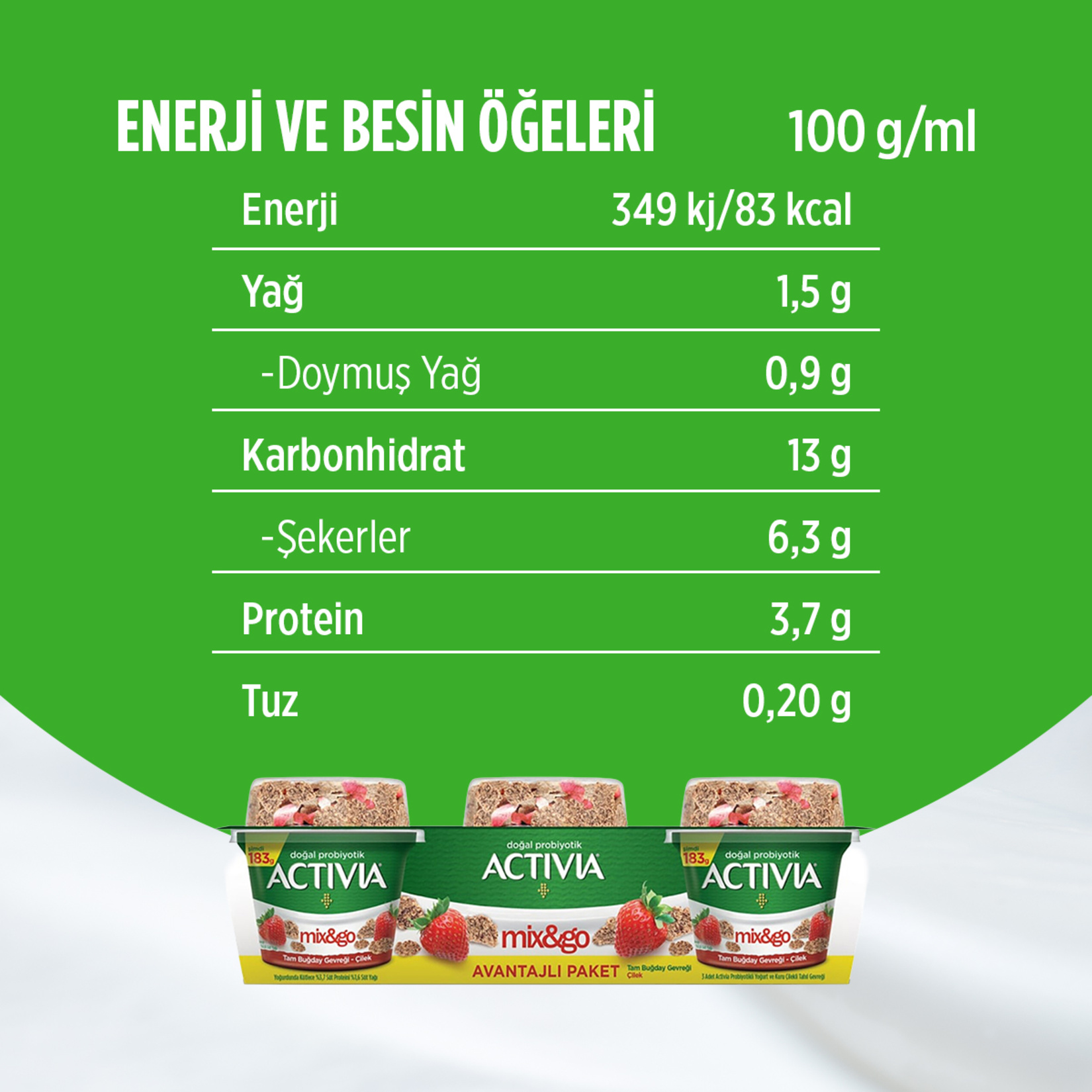 Danone Activia Mix & Go Çilek 3x183 g - Görsel 4