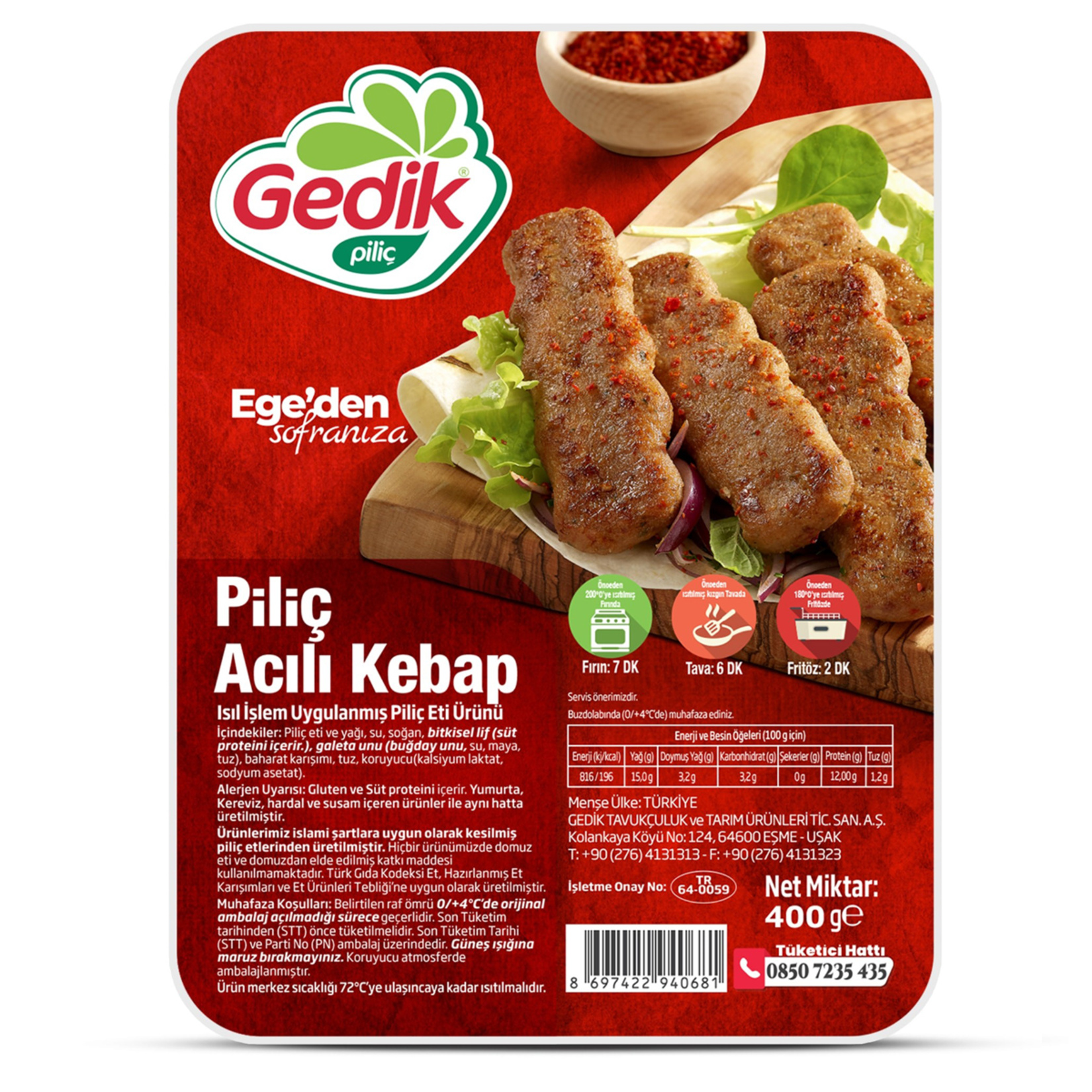 Gedik Piliç Acılı Kebap 400 G - Görsel 1