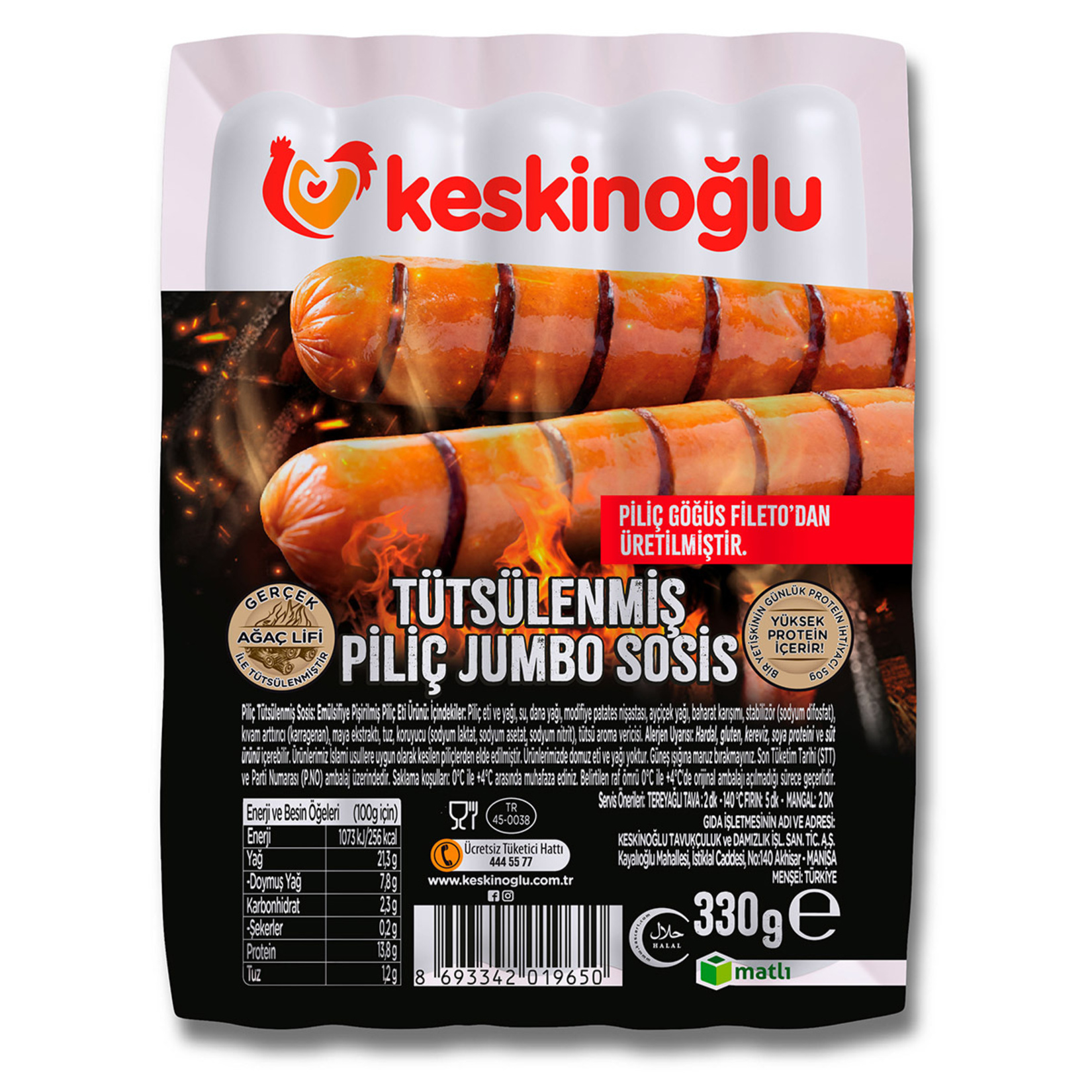 Keskinoğlu Piliç Tütsülenmiş Jumbo Sosis 330 G