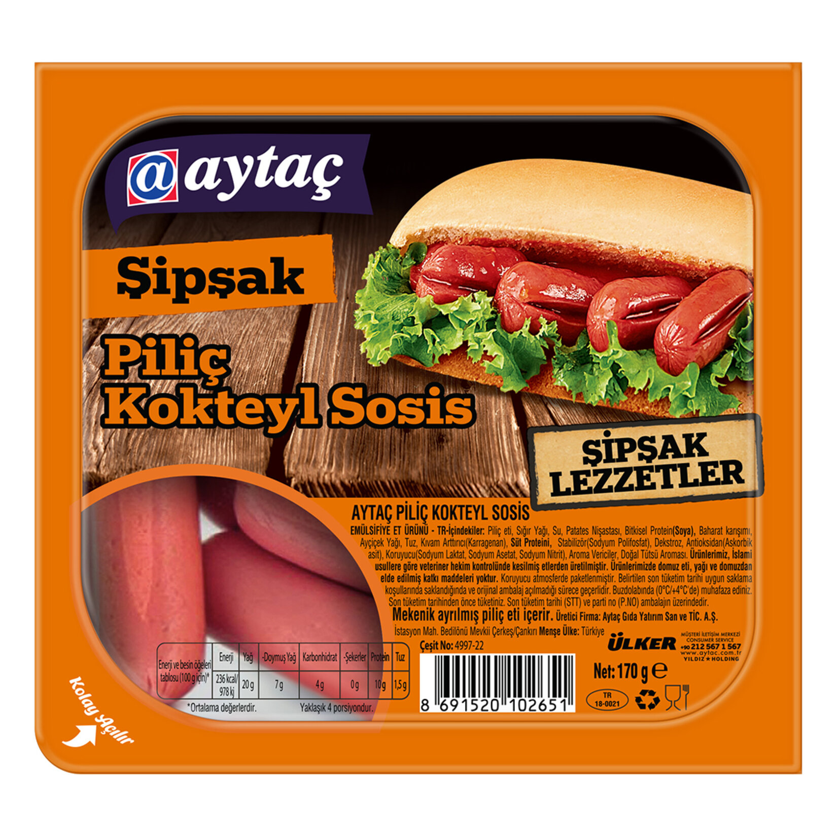 Aytaç Şipşak Piliç Mini Kokteyl Sosis 170 G