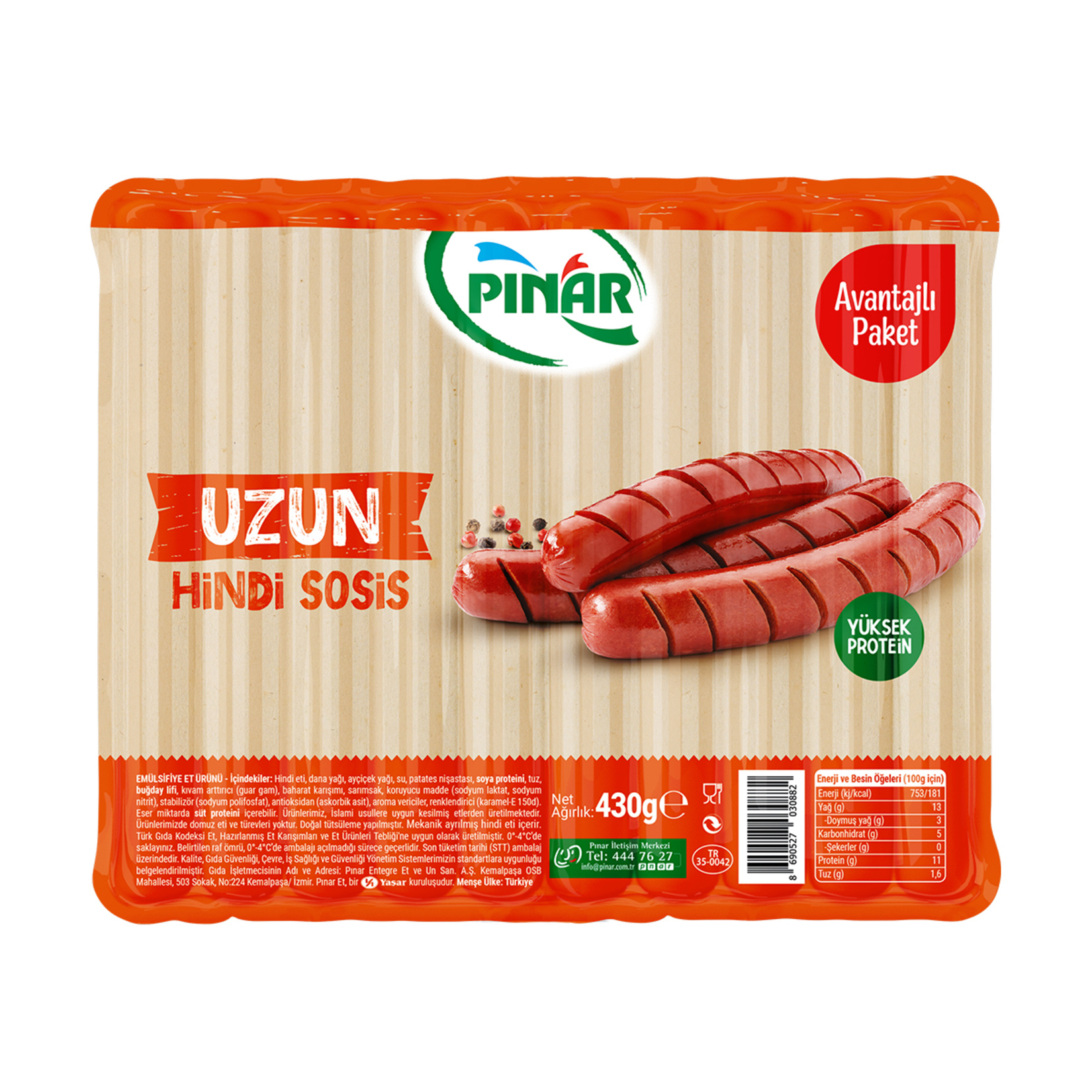 Pınar Hindi Uzun Sosis 430 G