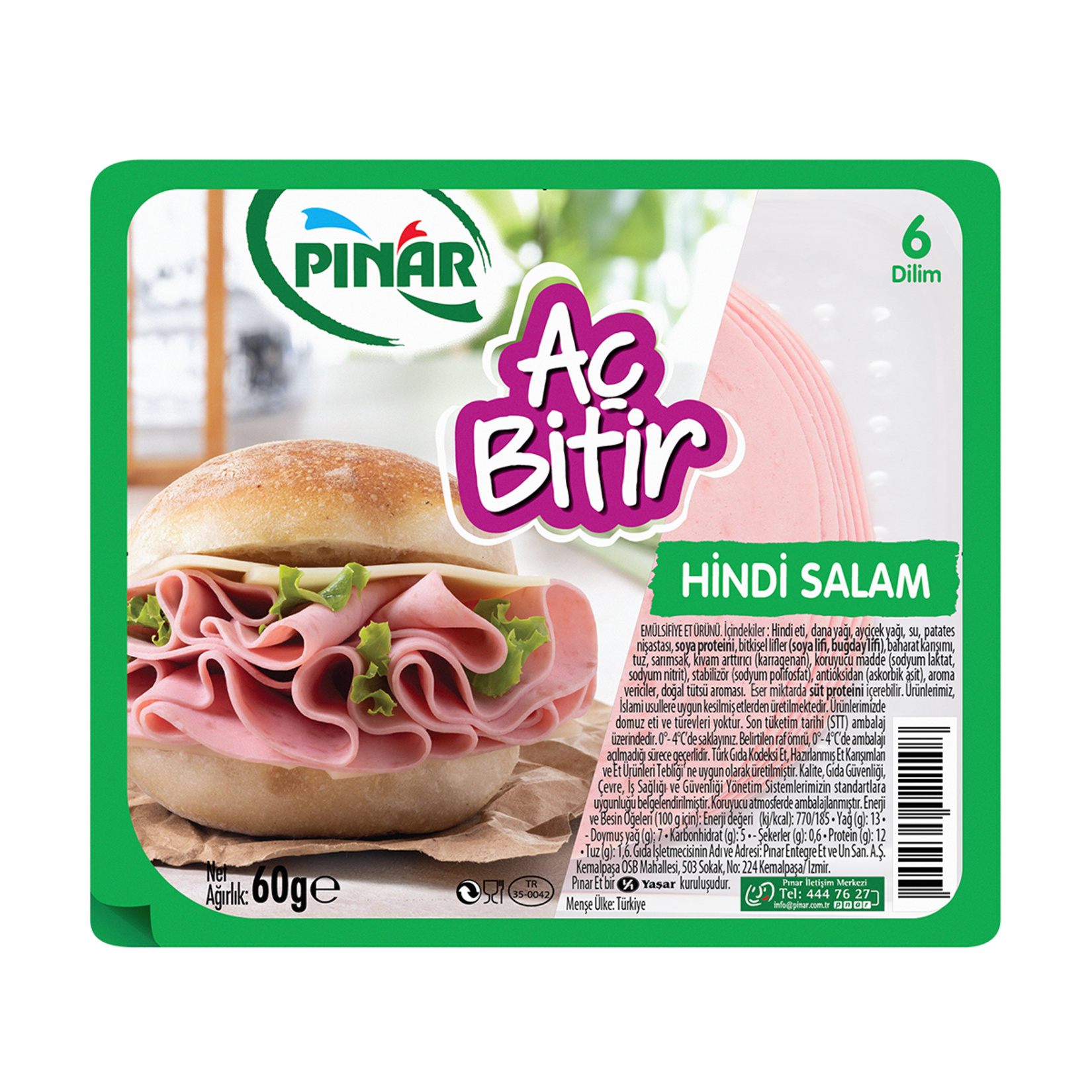 Pınar Aç Bitir Hindi Salam Büyük Dilim 60 G