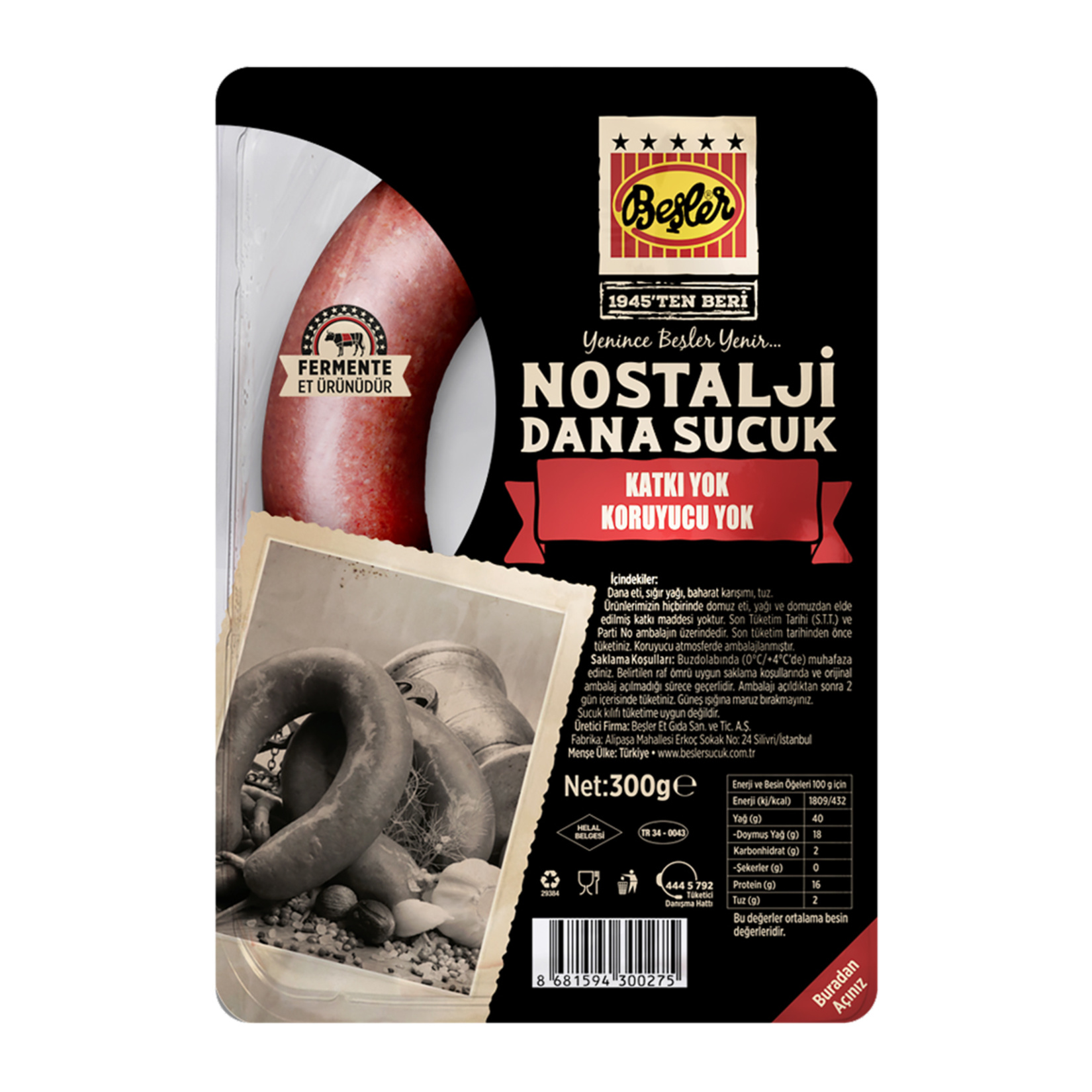 Beşler Nostalji Dana Sucuk 300 G