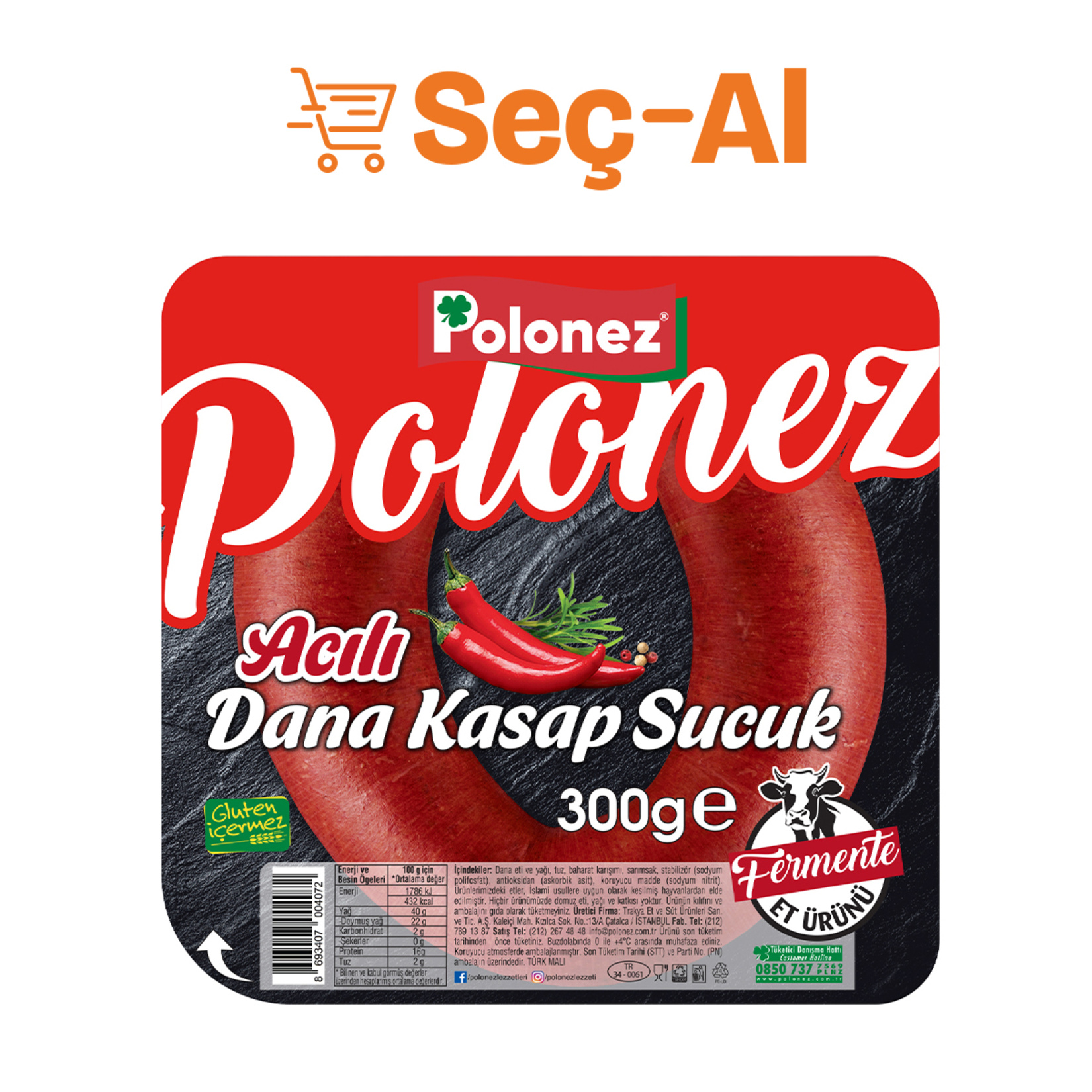 Polonez Acılı Dana Kasap Sucuk 300 G