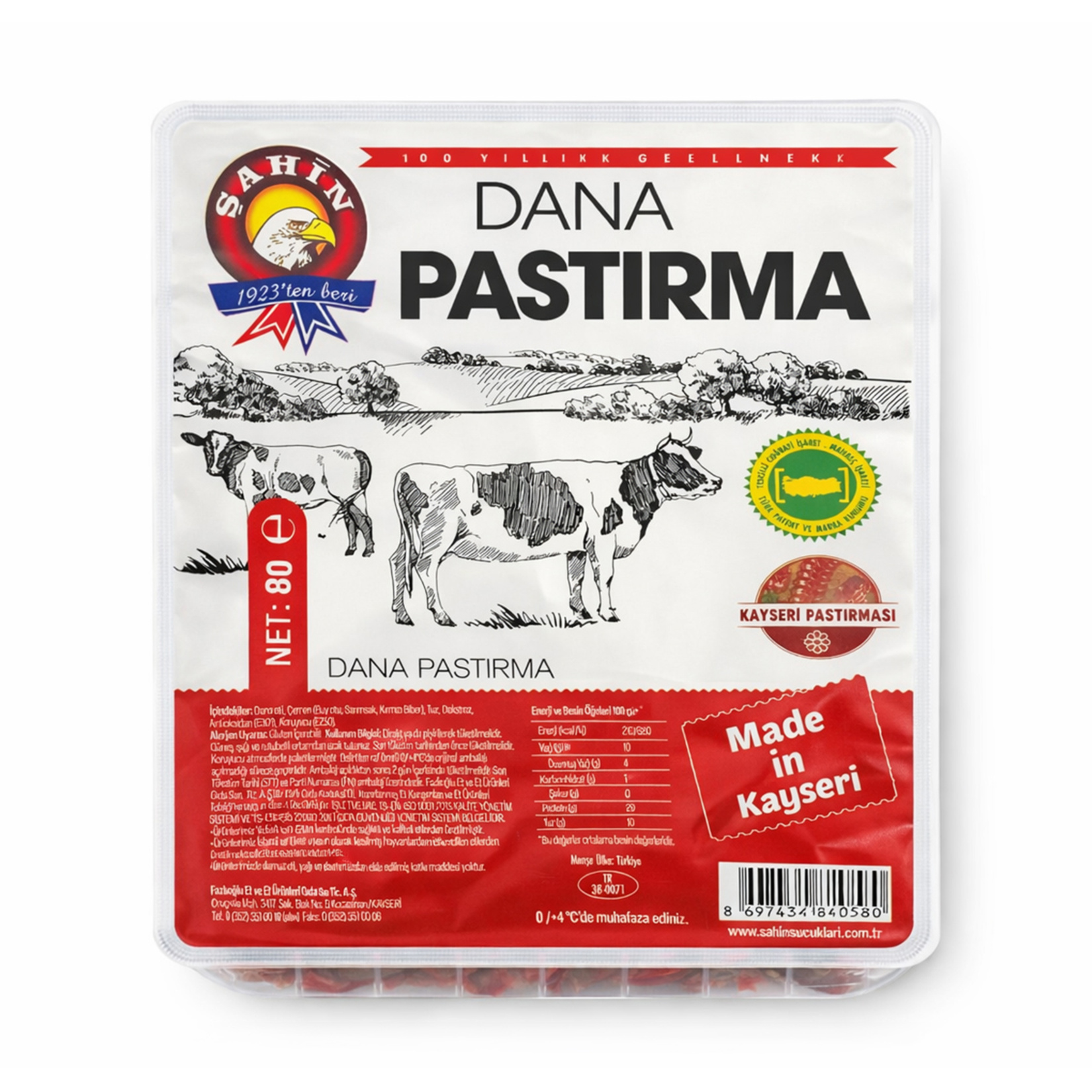 Şahin Vakumlu Dana Pastırma 80 G