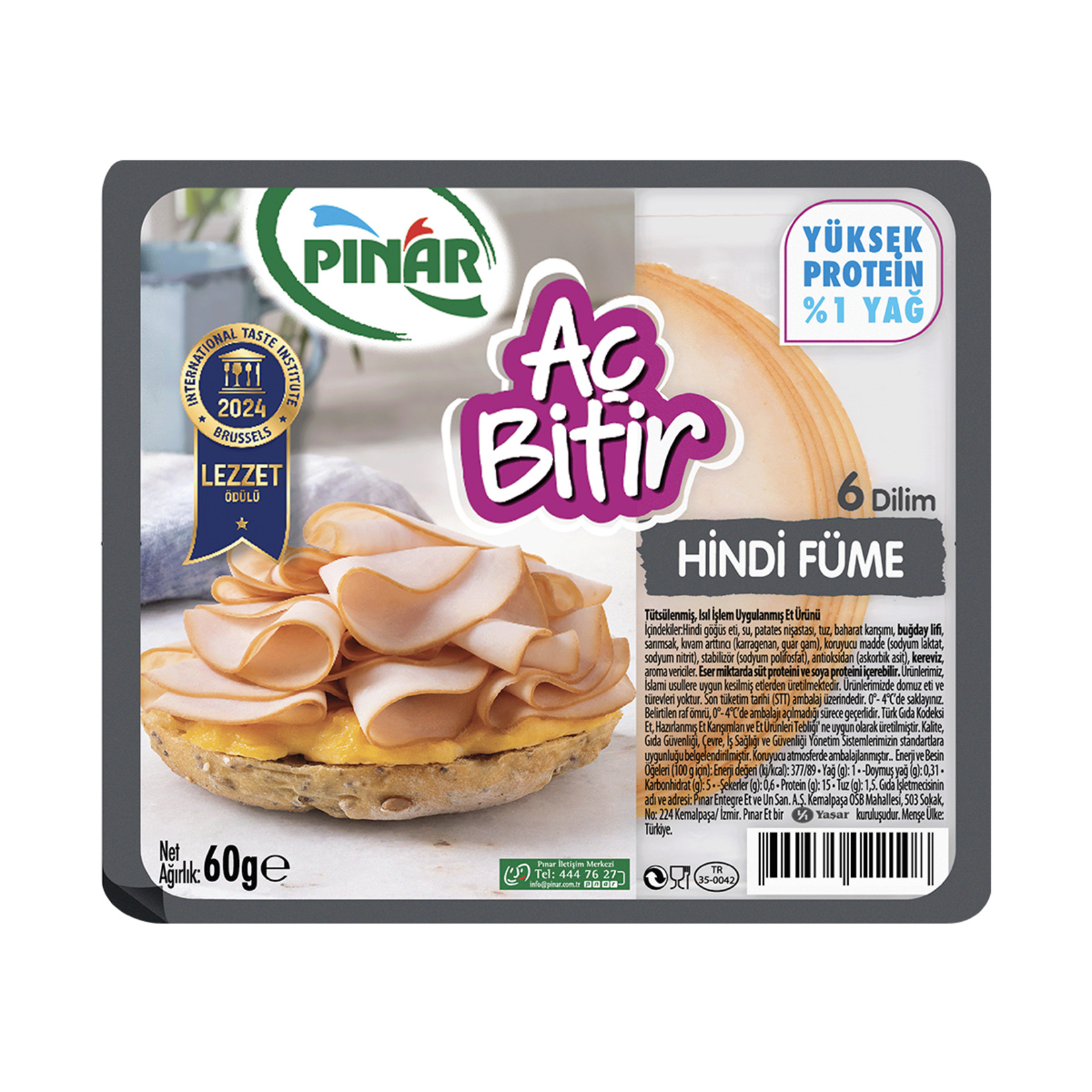 Pınar Aç Bitir Büyük Dilim Hindi Füme 60 G