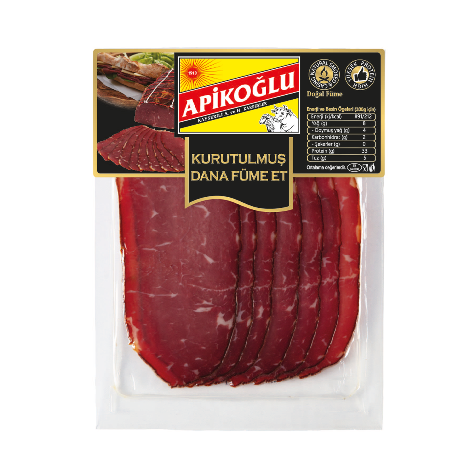 Apikoğlu Kurutulmuş Dana Füme Et (Dilimli) Kg