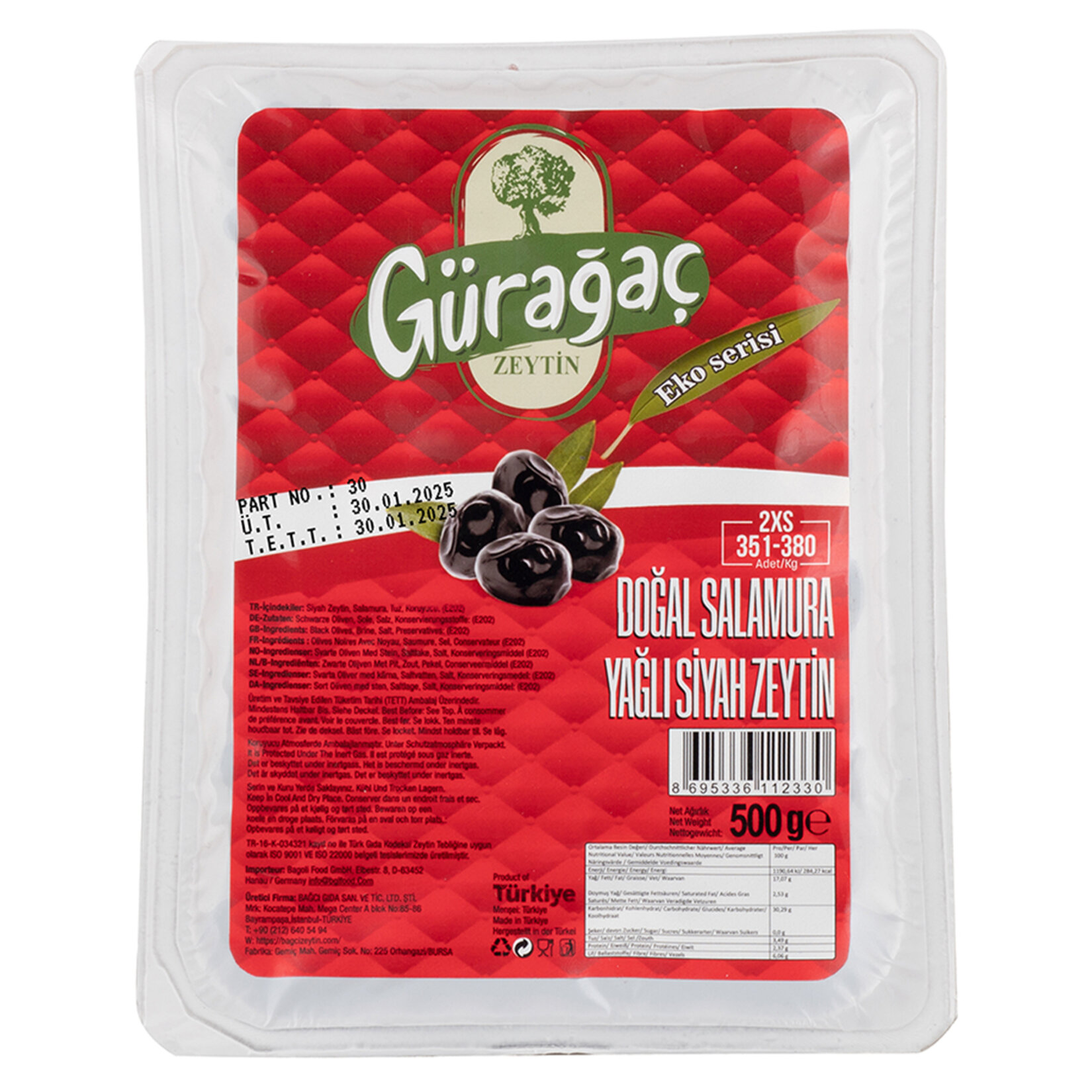 Güragaç Doğal Salamura Yağlı Siyah Zeytin 500 G - Görsel 1
