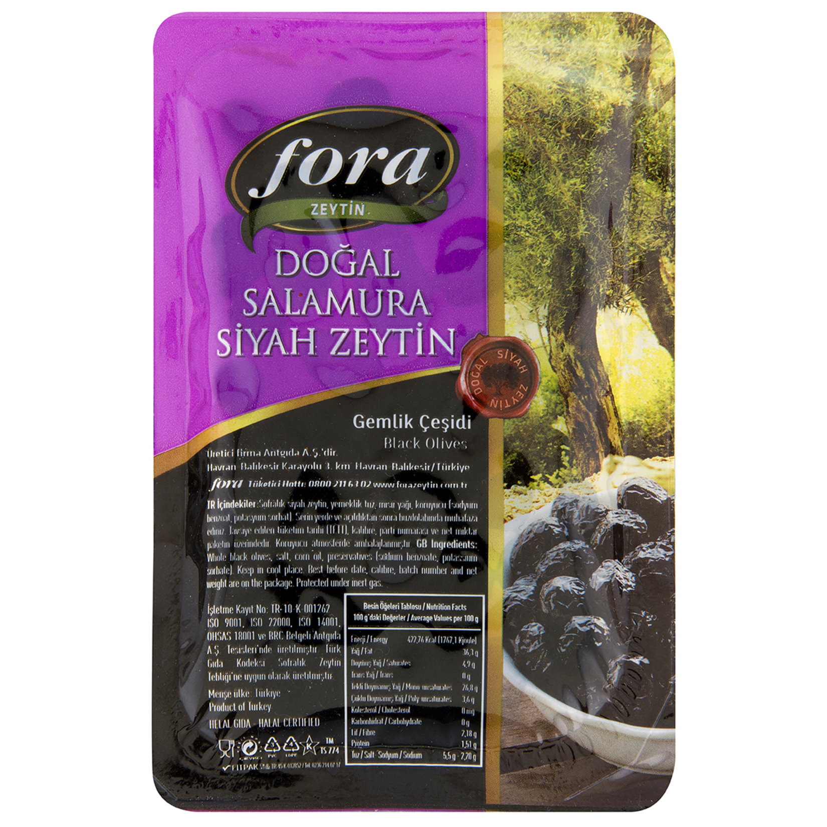 Fora Gemlik Doğal Salamura Siyah Zeytin Vak. 200G